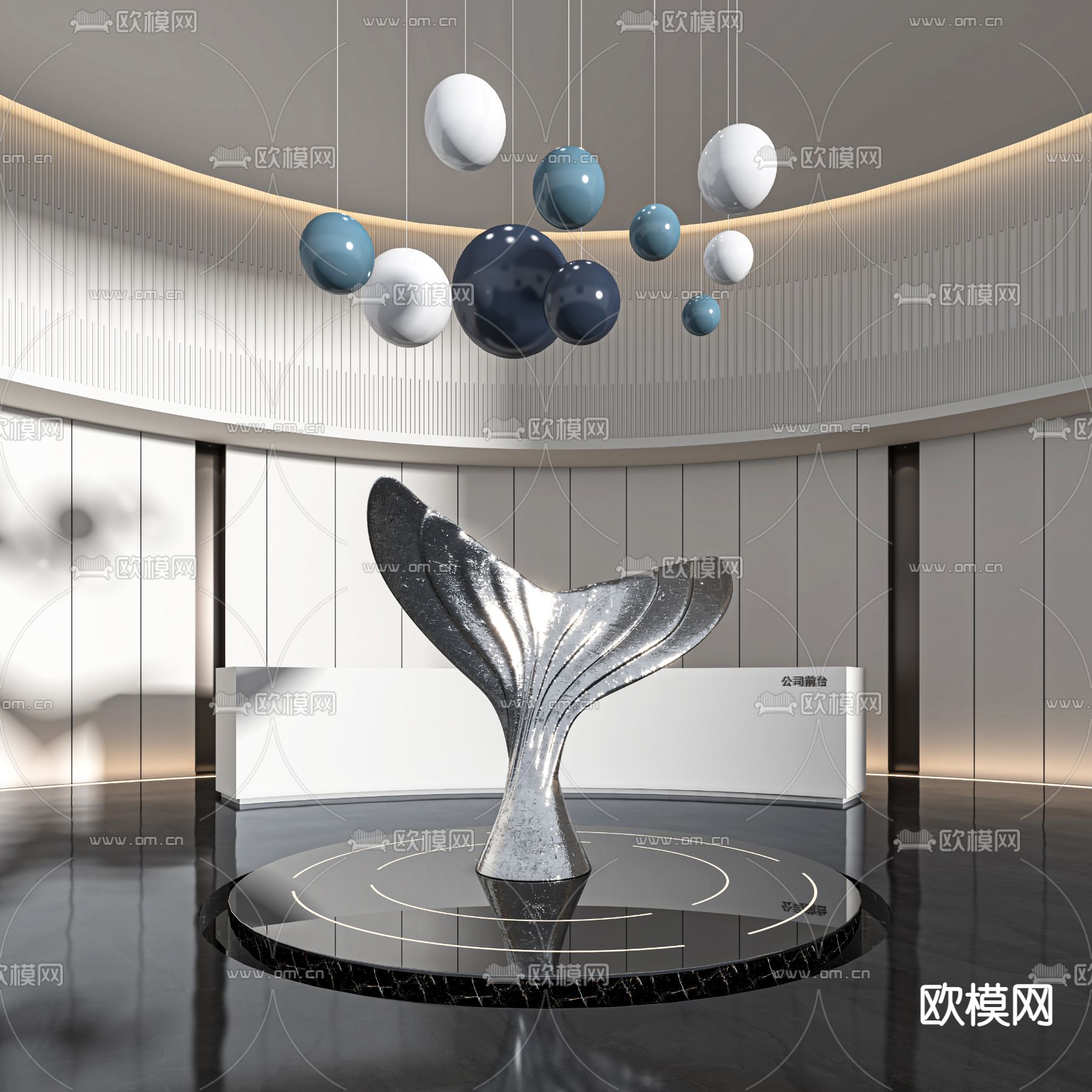 现代艺术鱼尾雕塑3d模型下载