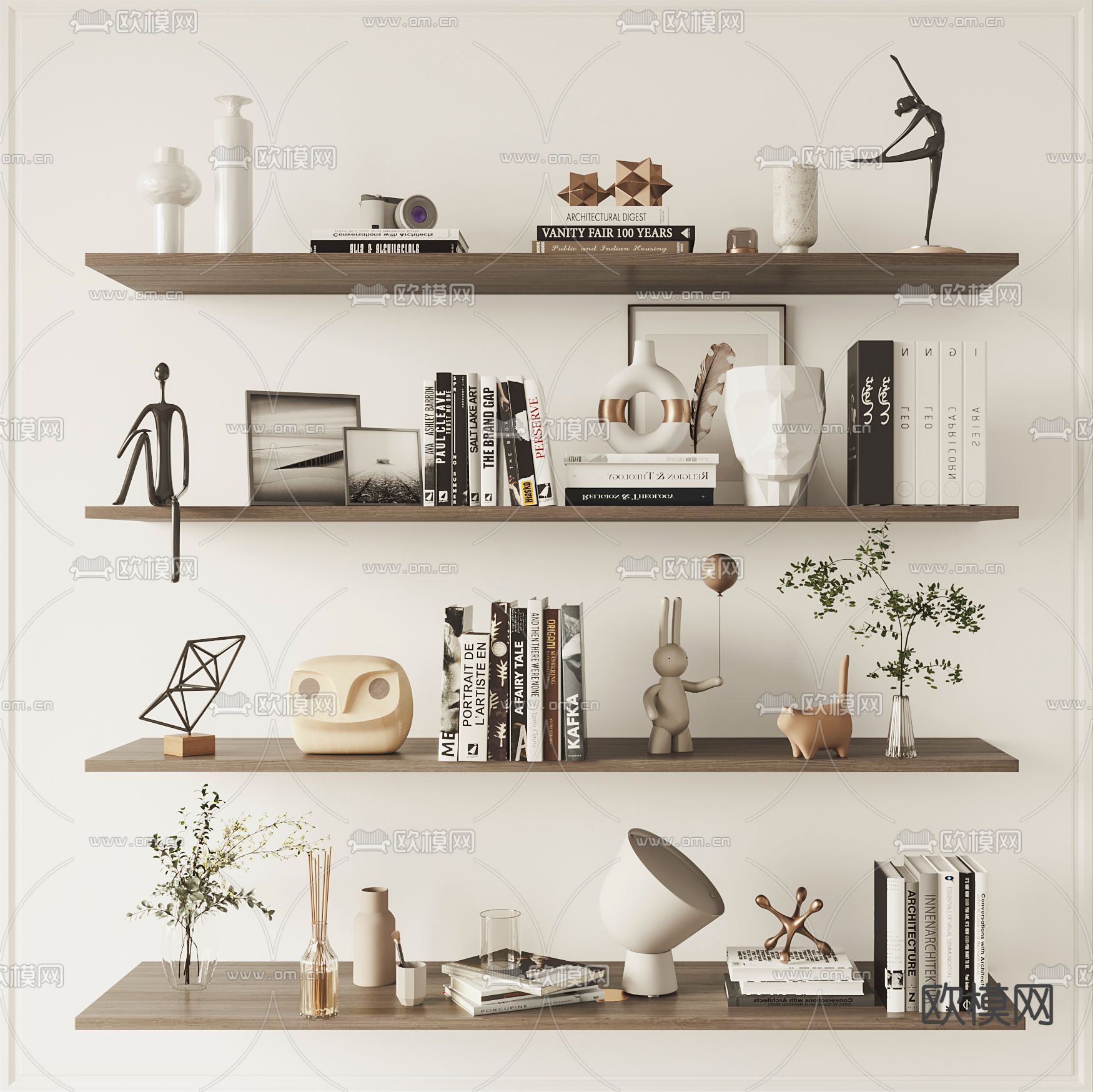 现代书籍雕塑花瓶摆件3d模型下载