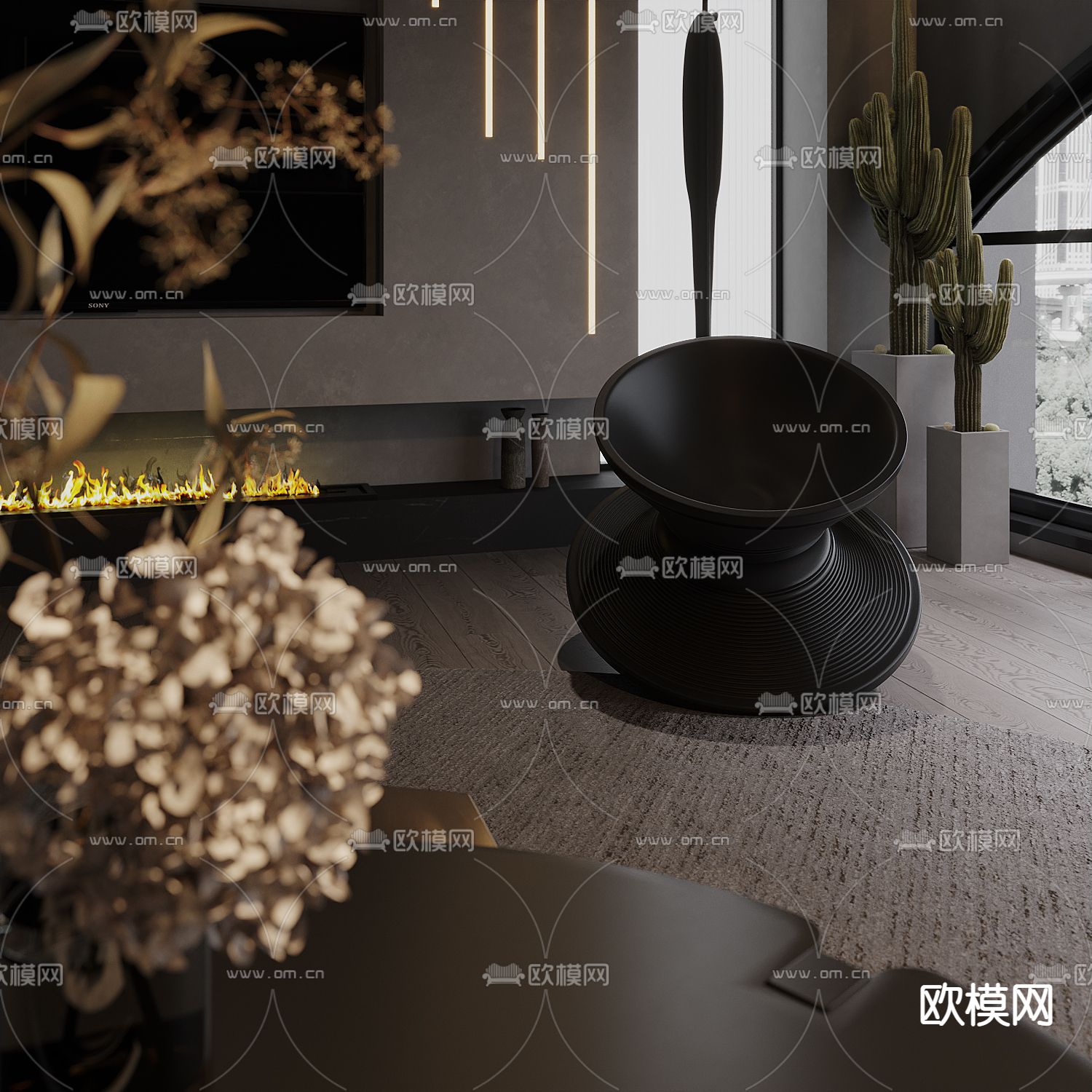 暗黑风客厅3d模型