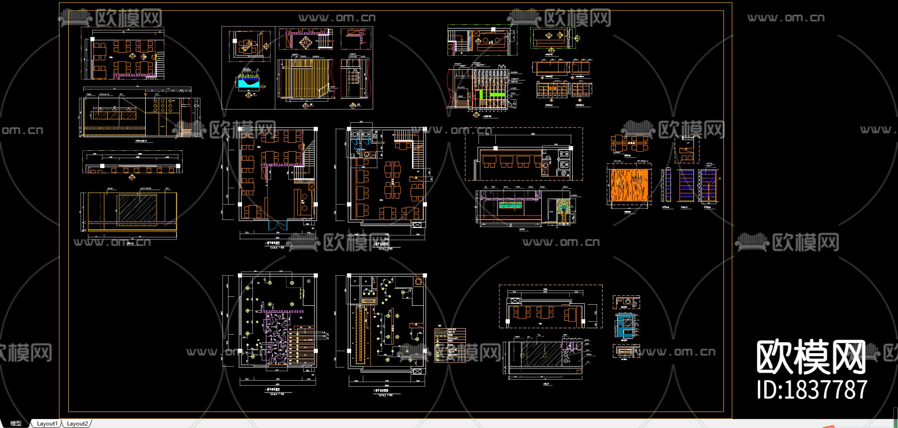 火锅店cad施工图下载（渲染图1）