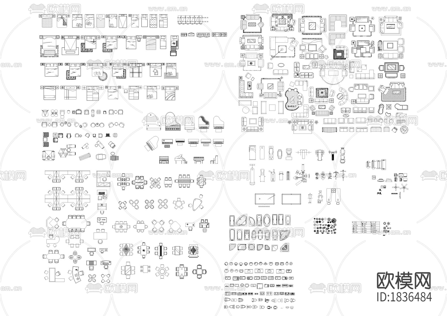 家具平面cad图库-免费3dmax模型库-欧模网