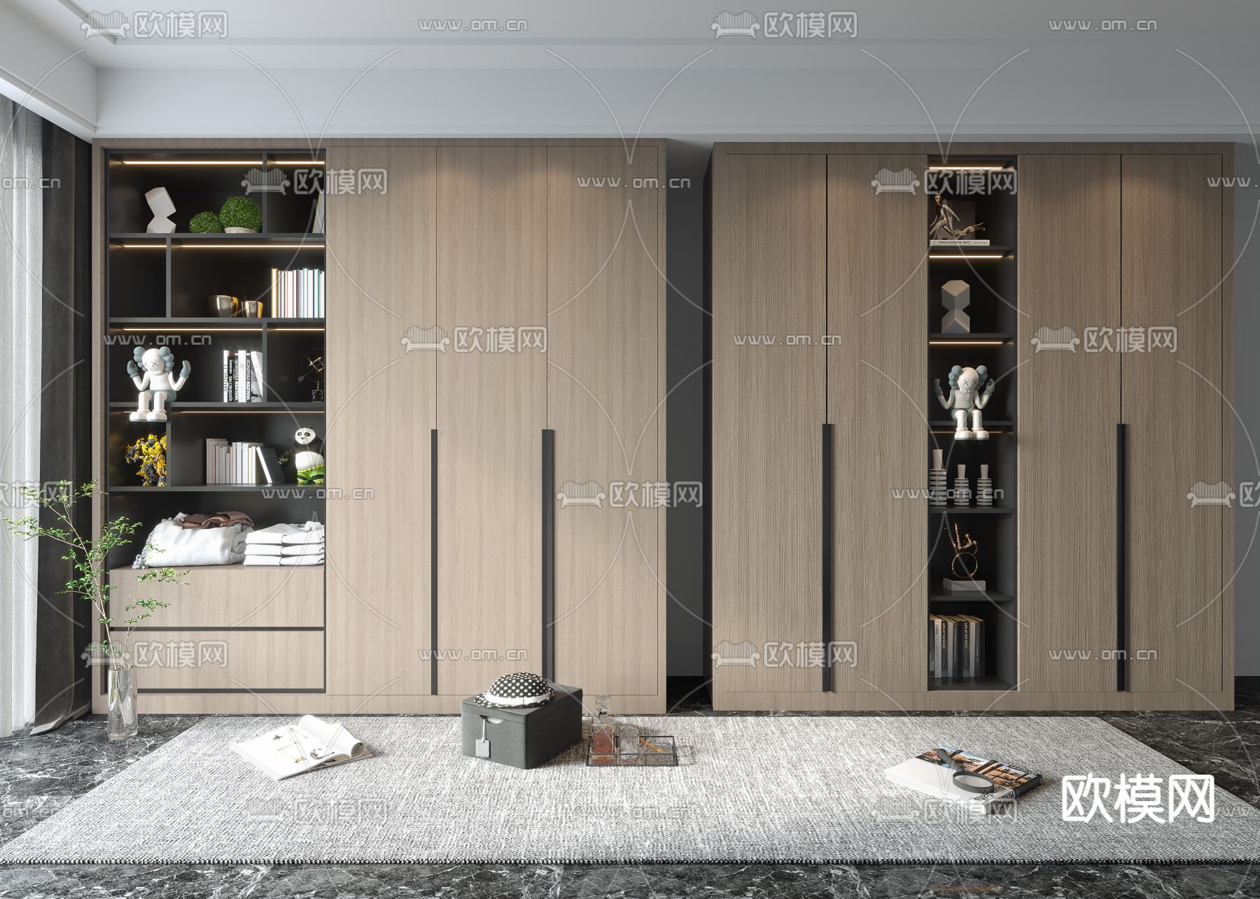 现代实木衣柜3d模型下载