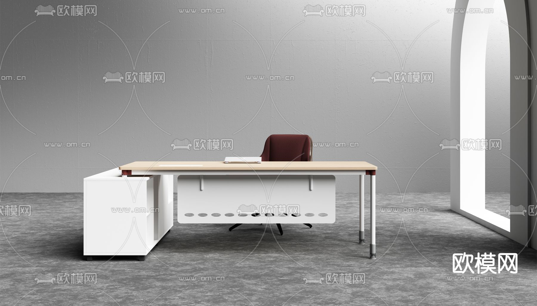 现代办公班台桌3d模型下载（渲染图1）