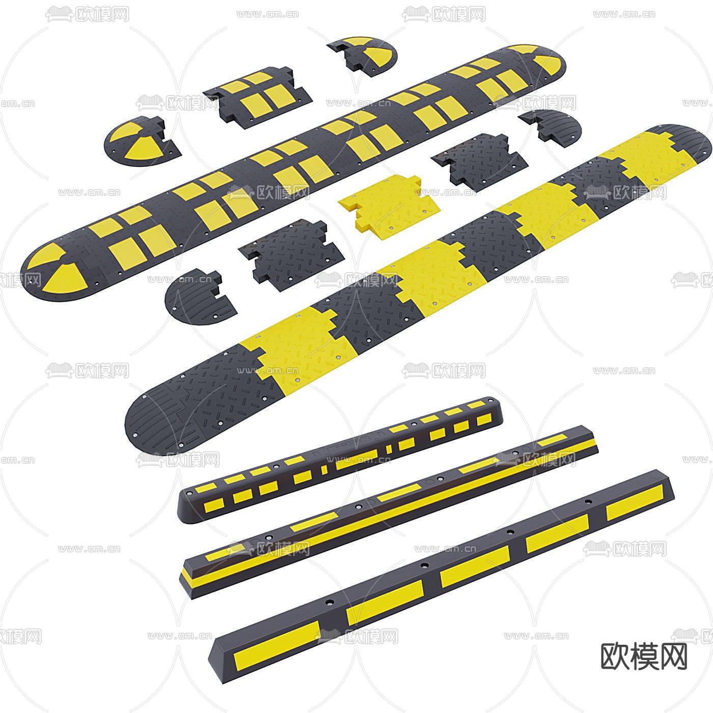 现代停车场入口道闸减速带路障3d模型下载（渲染图2）