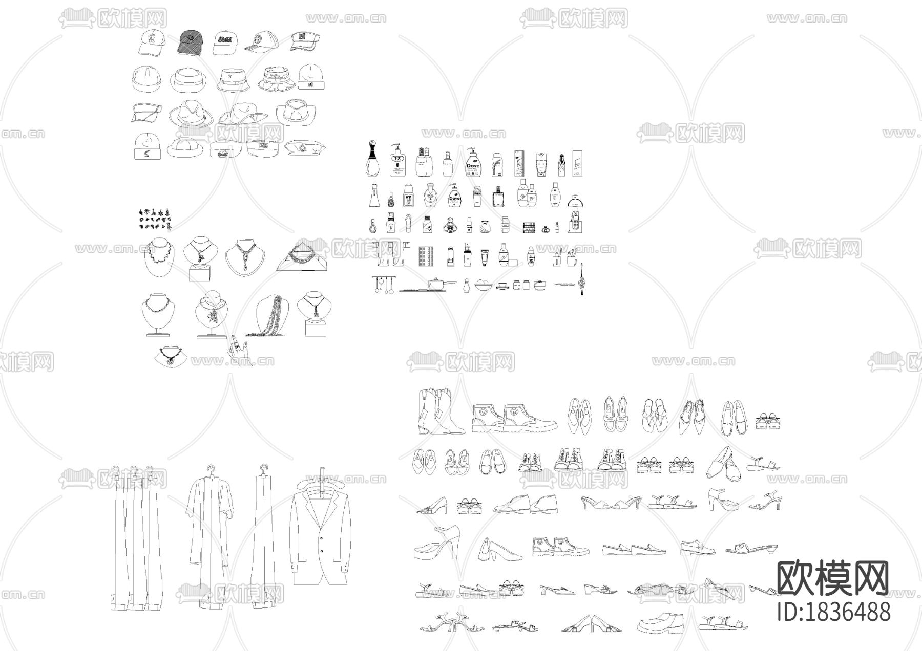 商业常用装饰品cad图库下载（渲染图2）