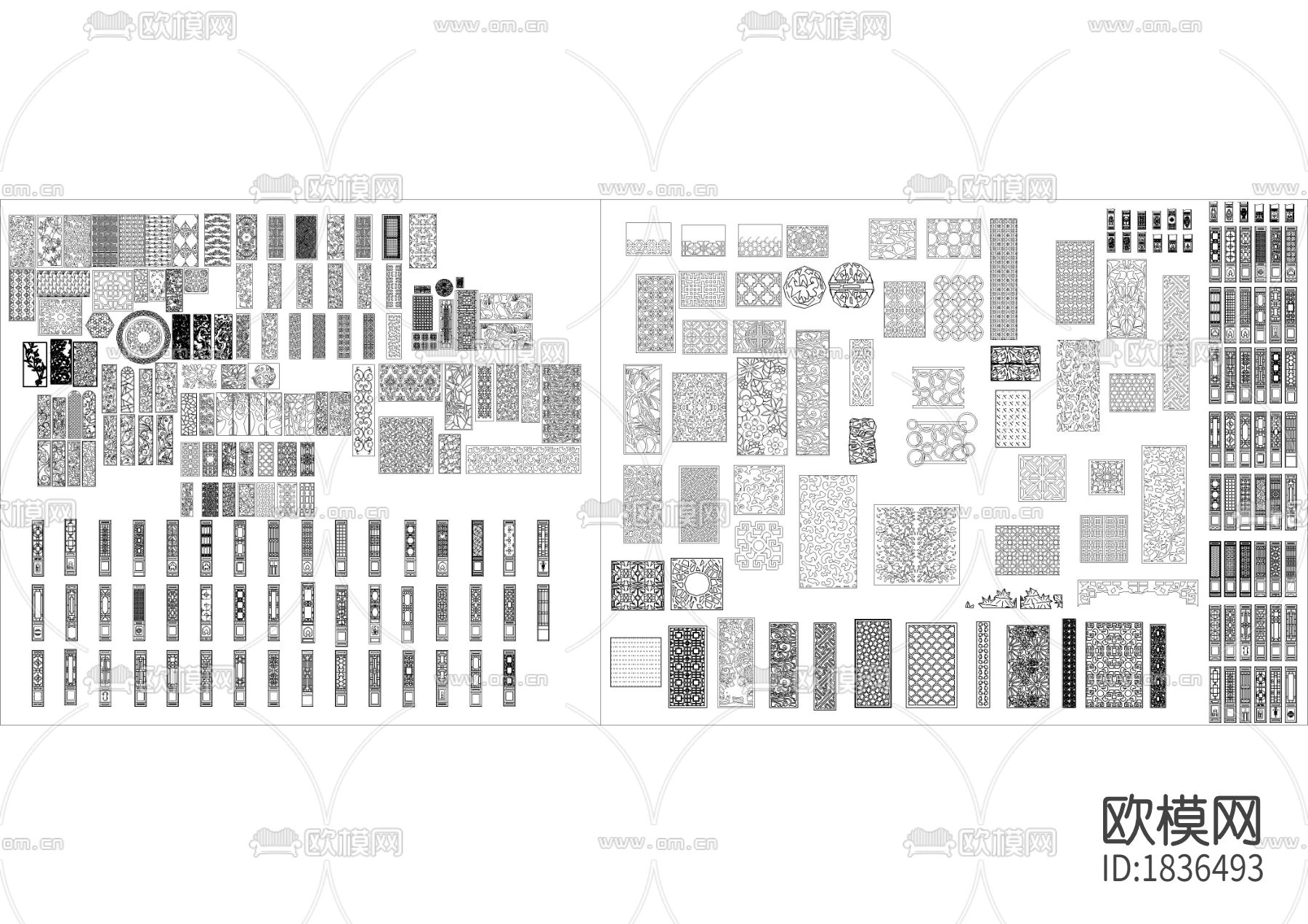 中式屏风隔断cad图库下载（渲染图1）