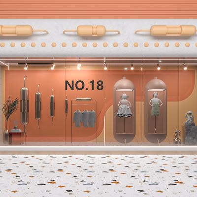  现代服装店橱窗su模型 