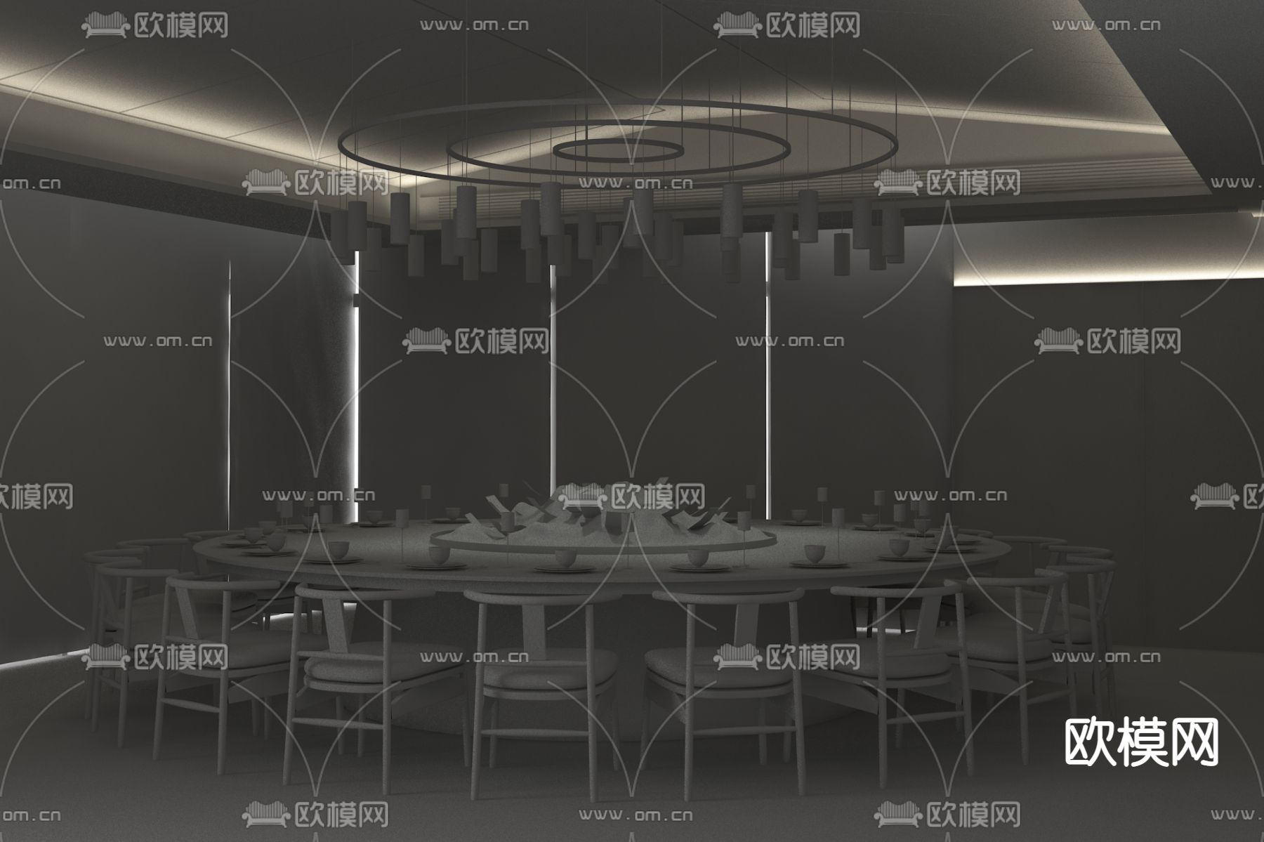 璞辉设计 新中式餐厅包房3d模型下载（渲染图2）