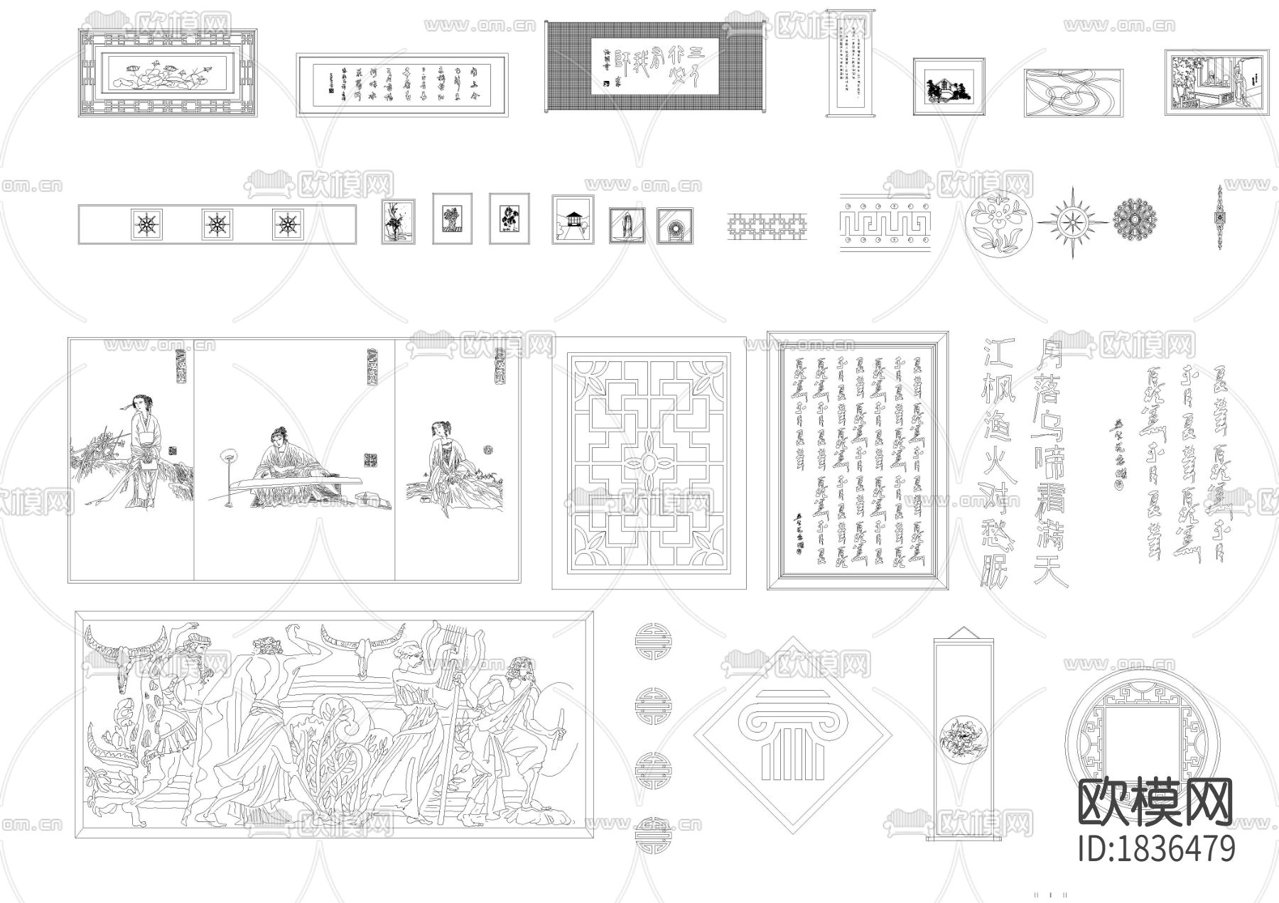立面装饰画cad图库下载（渲染图2）