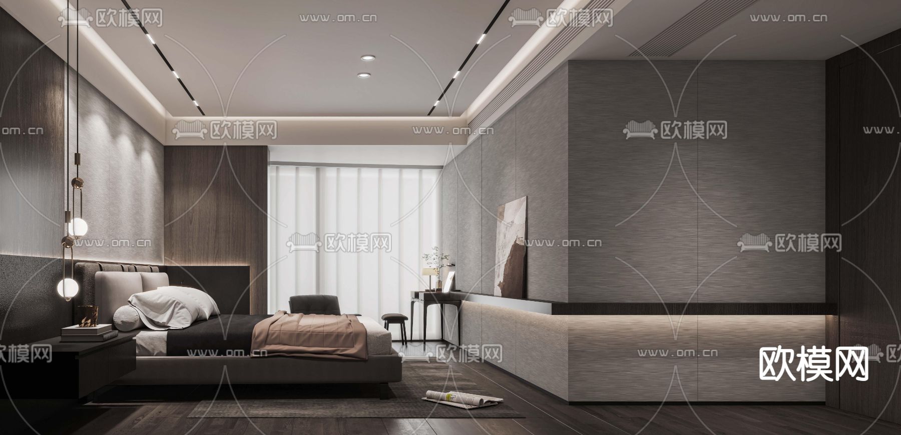 现代高级灰卧室3d模型