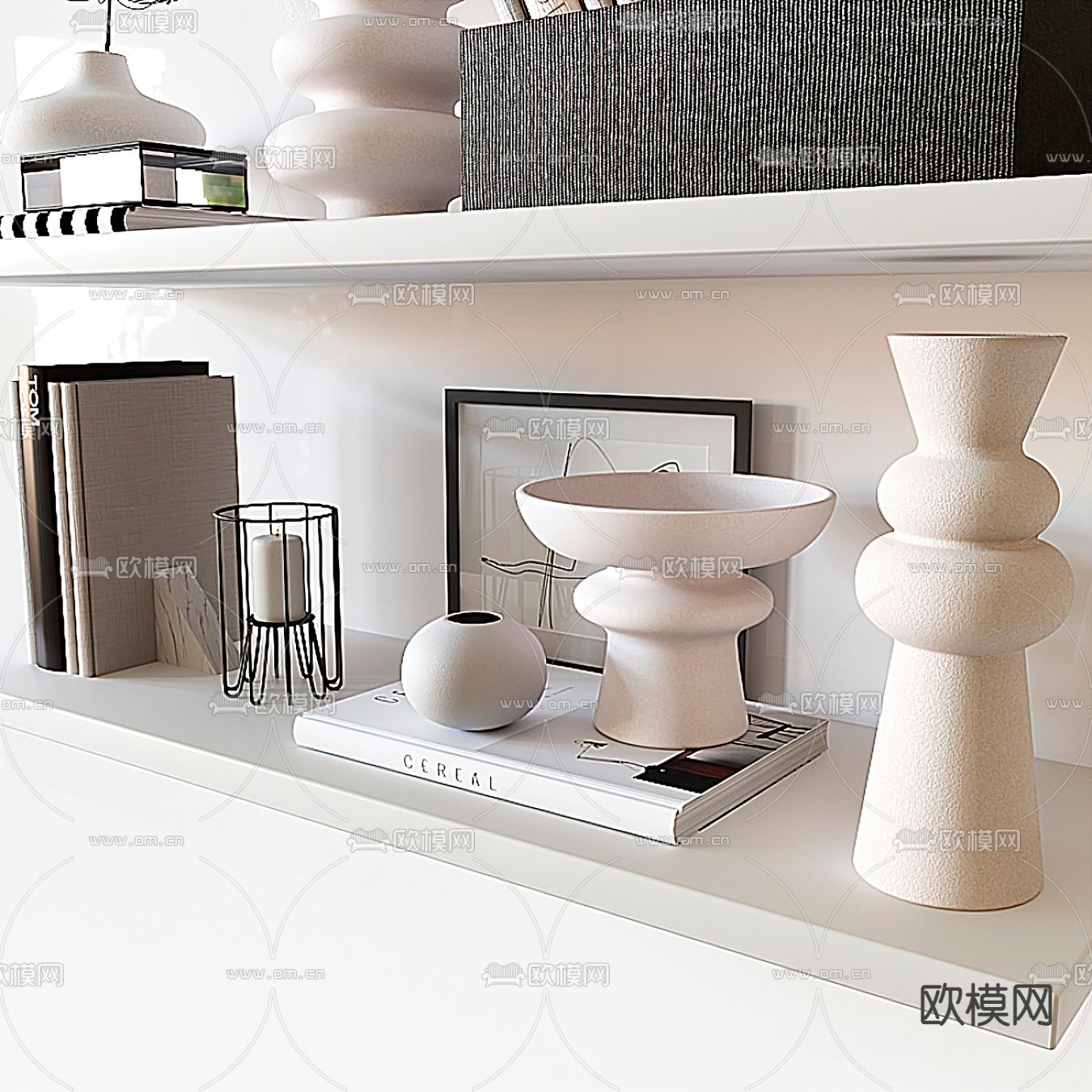 侘寂书籍花瓶饰品摆件3d模型