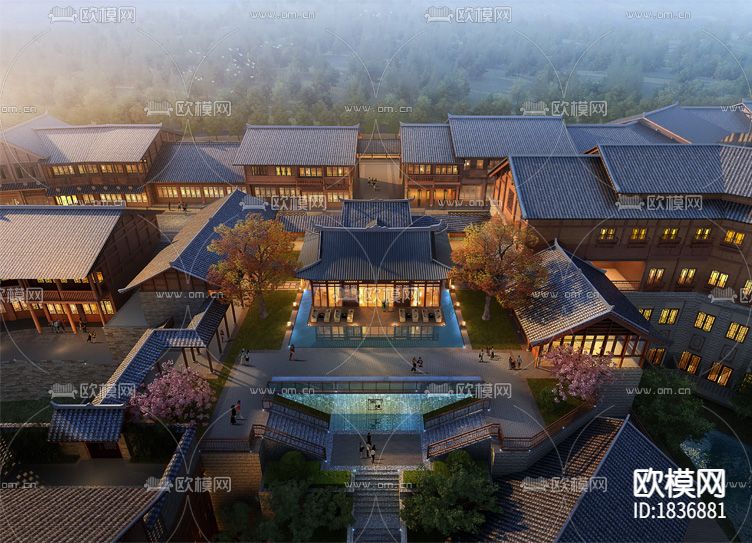 万达锦华温泉酒店cad施工图下载（渲染图1）