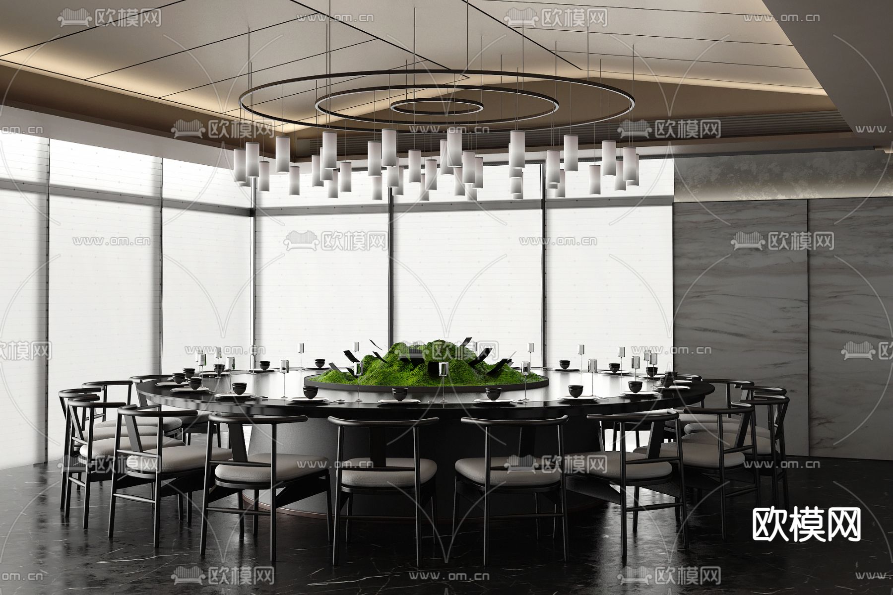 璞辉设计 新中式餐厅包房3d模型下载（渲染图1）