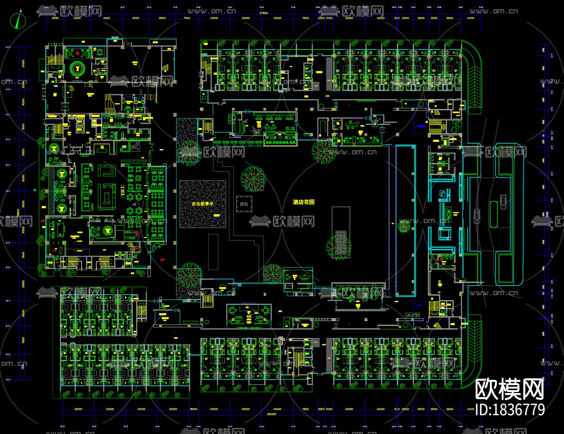 酒店cad施工图下载（渲染图1）
