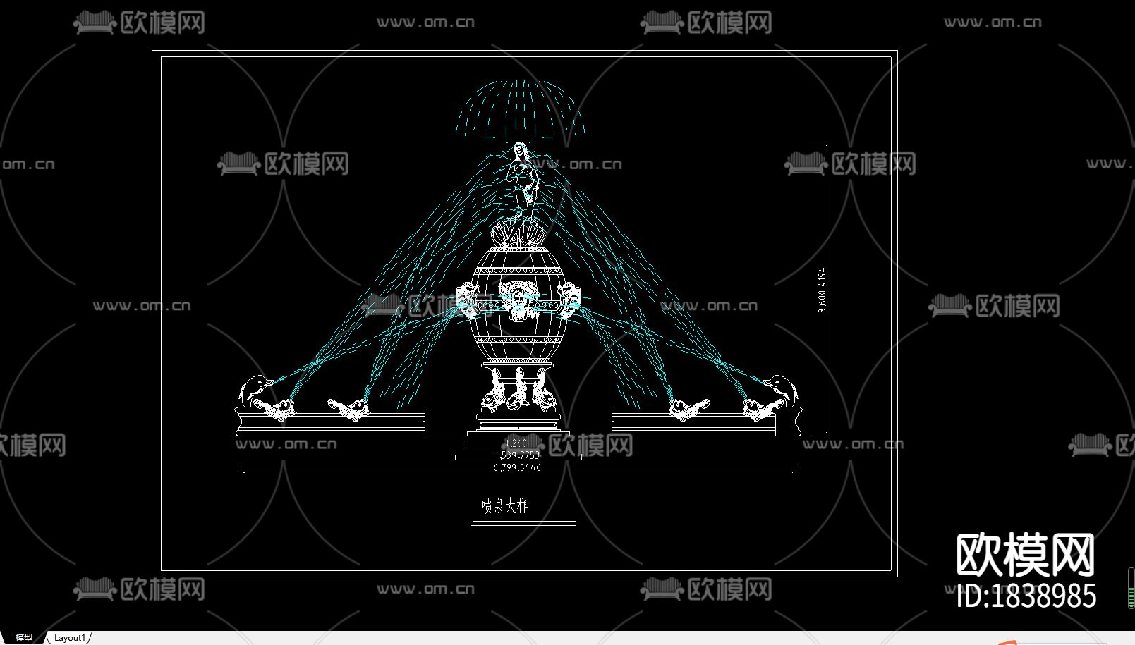欧式罗马柱cad大样图下载（渲染图3）