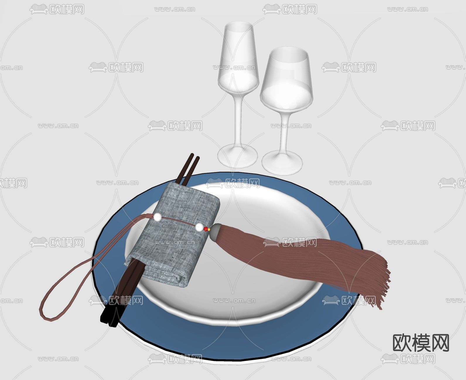 新中式餐具su模型下载（渲染图2）