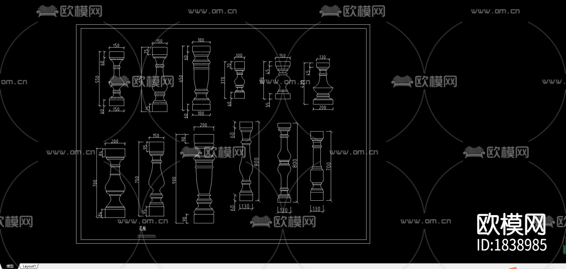 欧式罗马柱cad大样图下载（渲染图1）