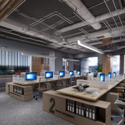  工业风办公室su模型 