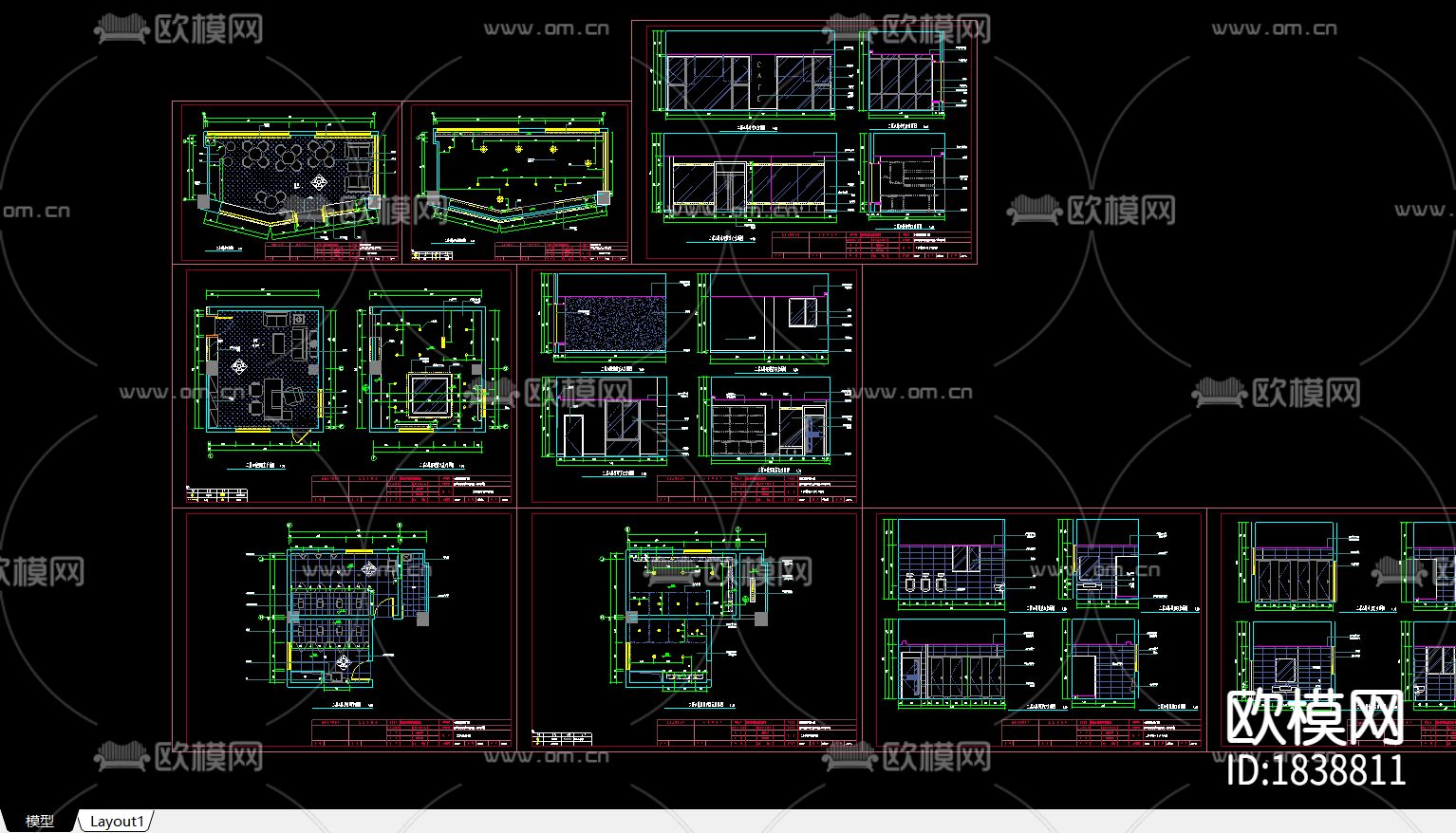 公司办公室cad施工图下载（渲染图1）