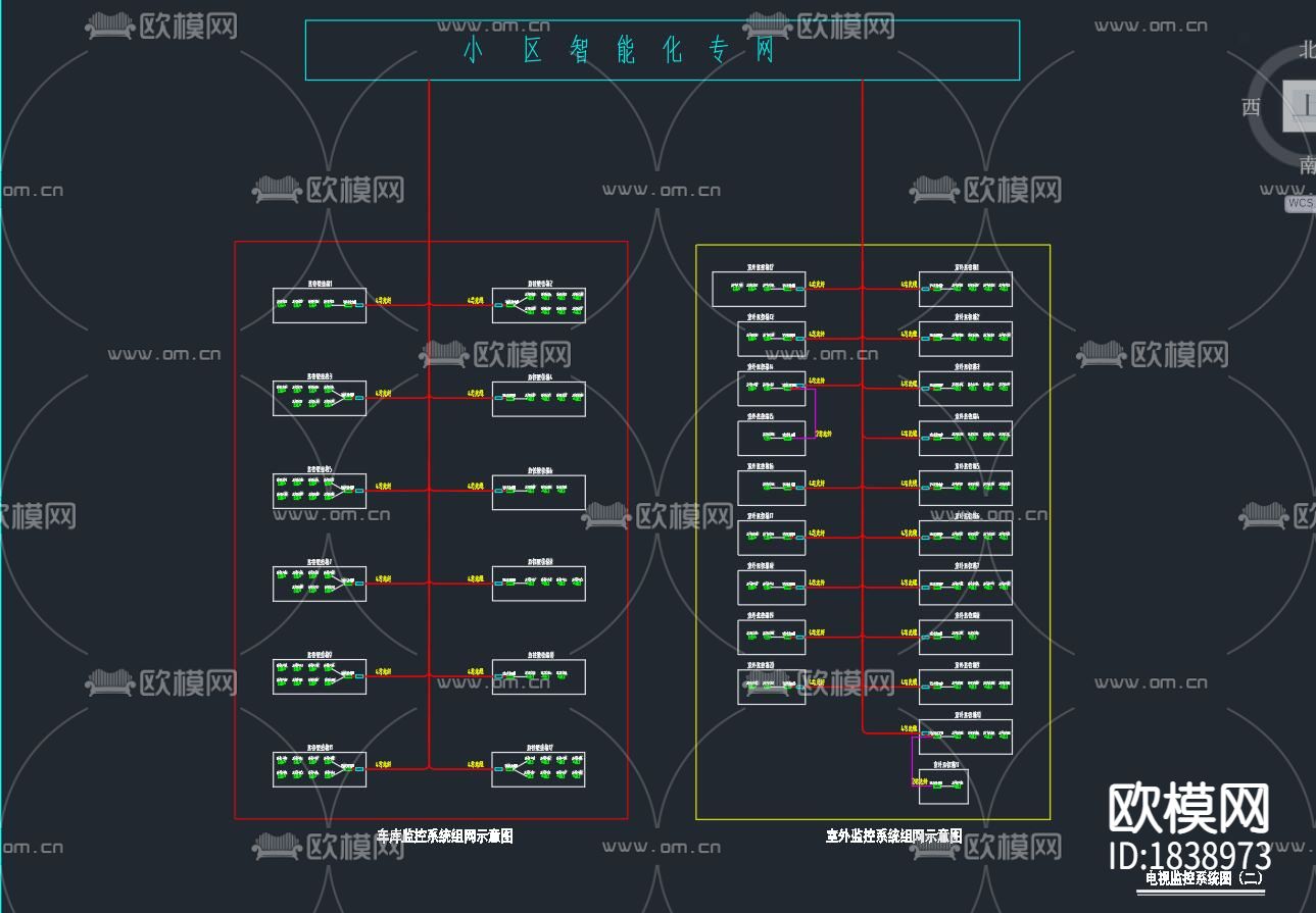 小区智能化控制中心cad强弱电配置图下载（渲染图5）