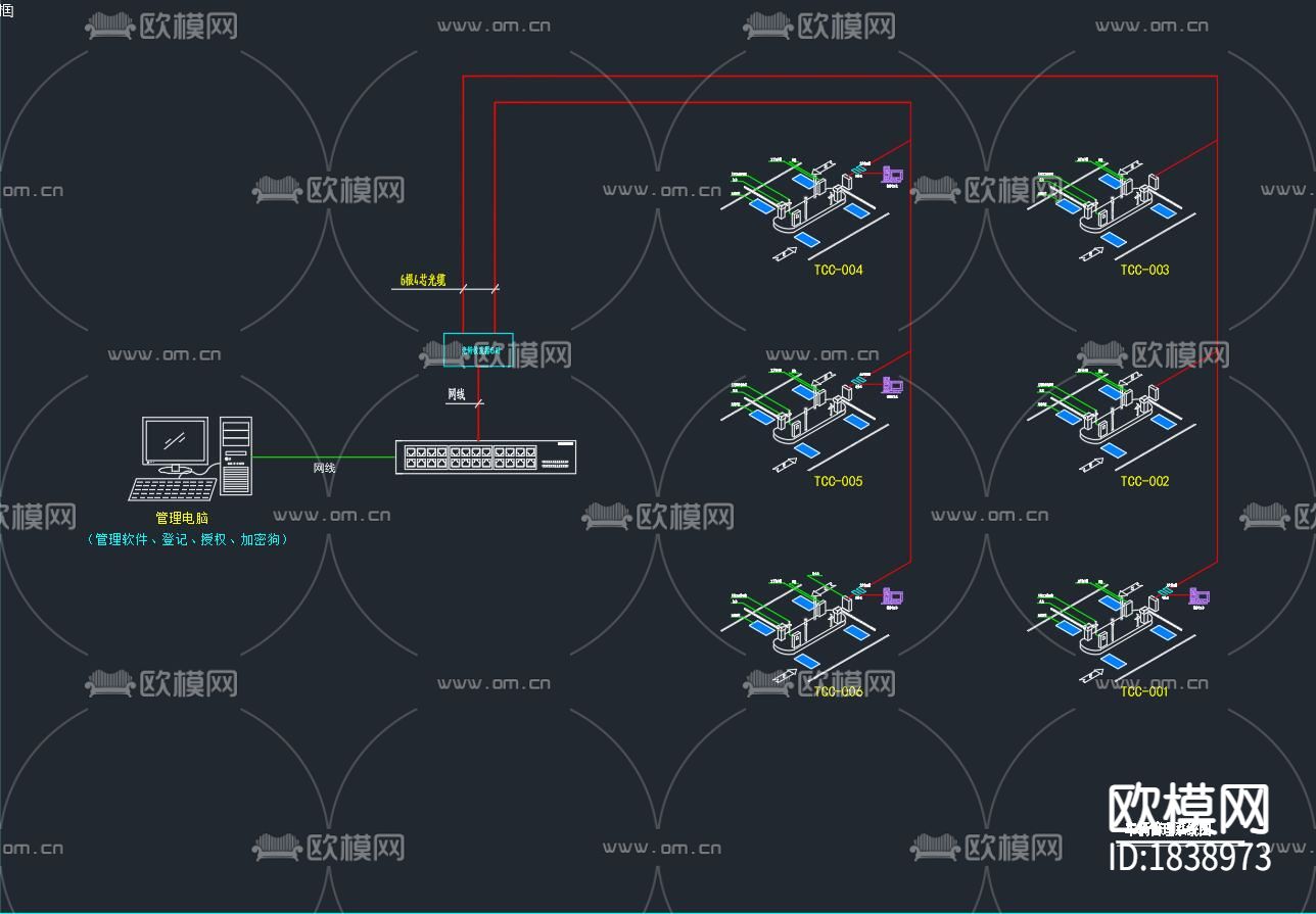 小区智能化控制中心cad强弱电配置图下载（渲染图6）