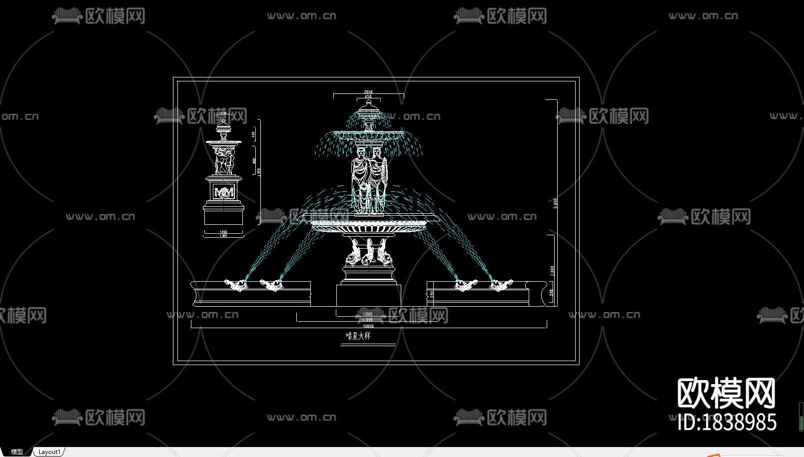 欧式罗马柱cad大样图下载（渲染图4）