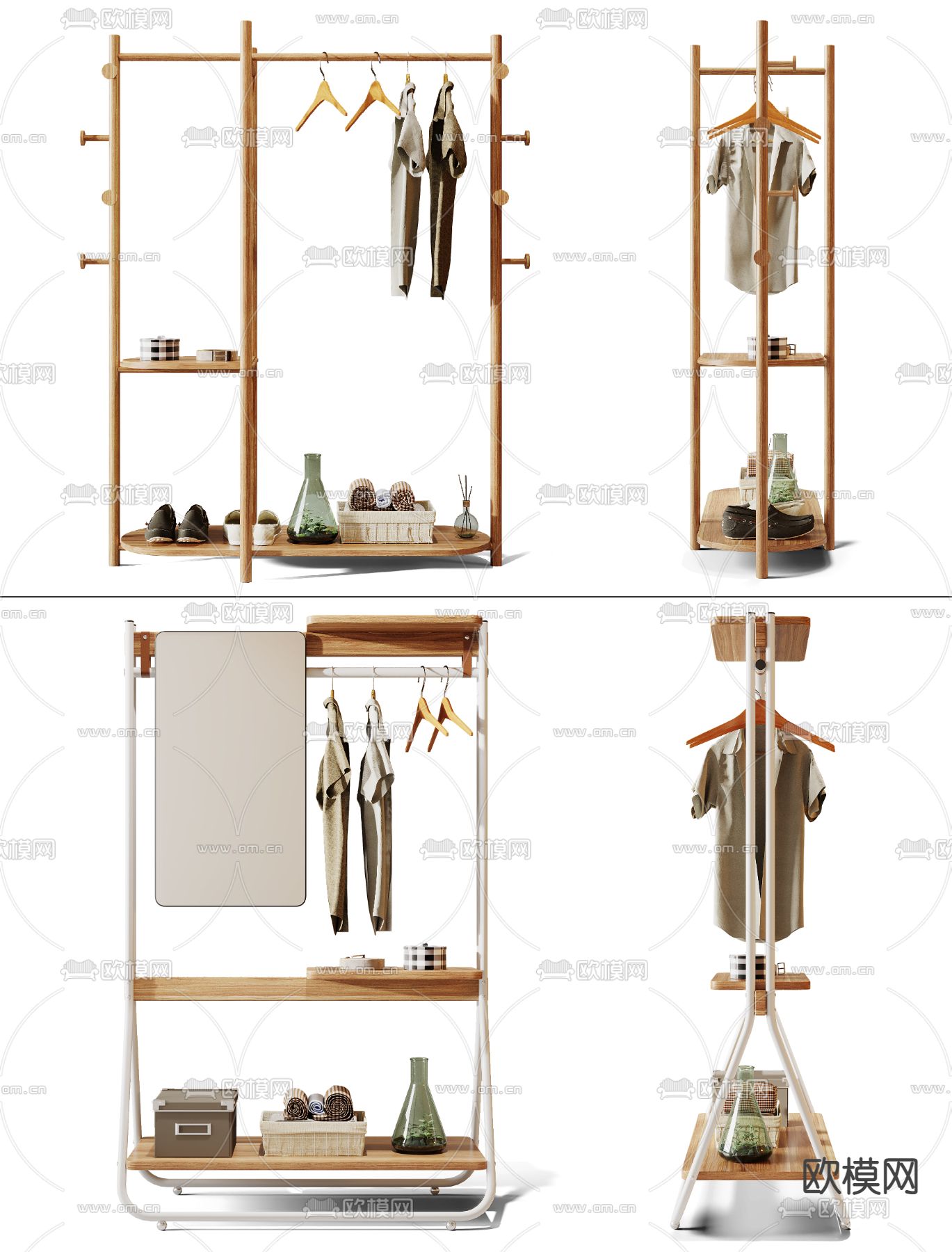 北欧原木服饰衣架3d模型下载（渲染图1）