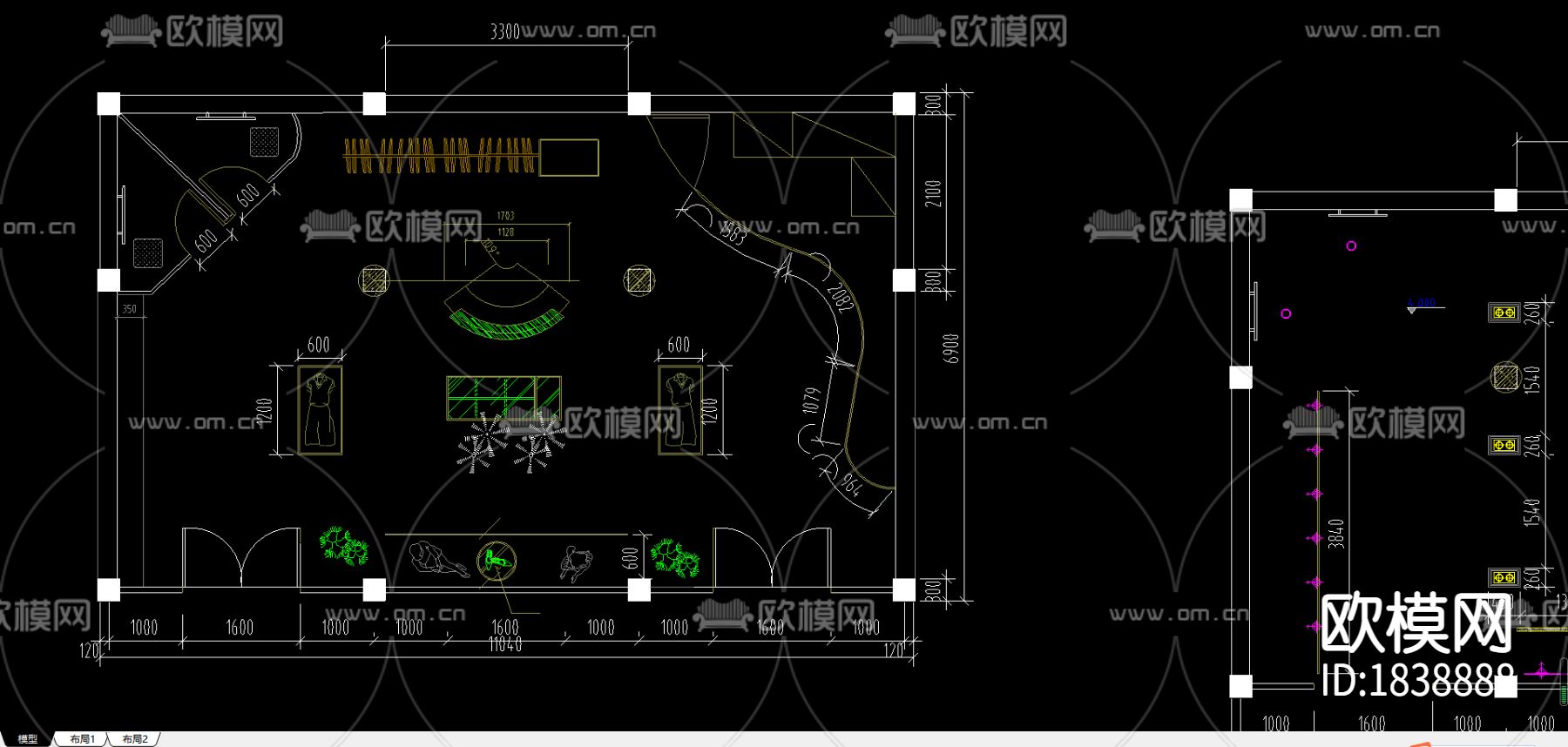 服装店装饰设计cad布置图