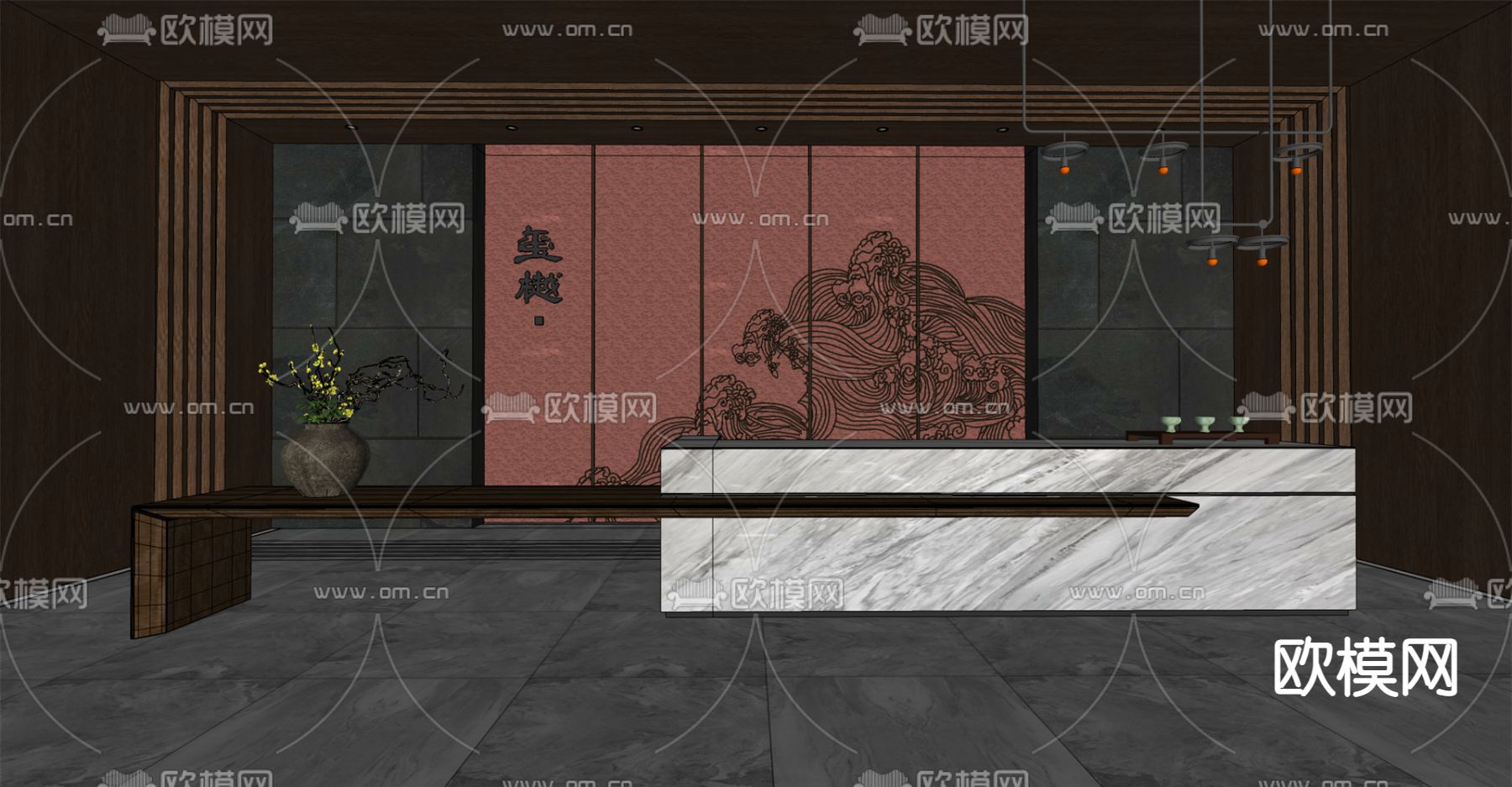 现代餐饮前台su模型下载（渲染图2）