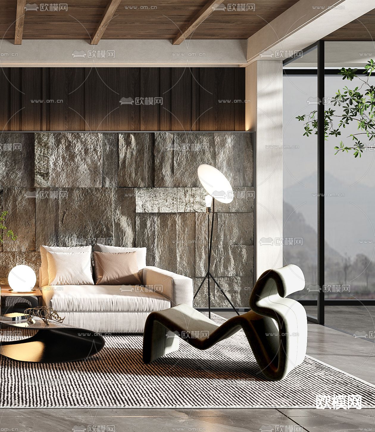 侘寂布艺沙发组合3d模型下载（渲染图4）