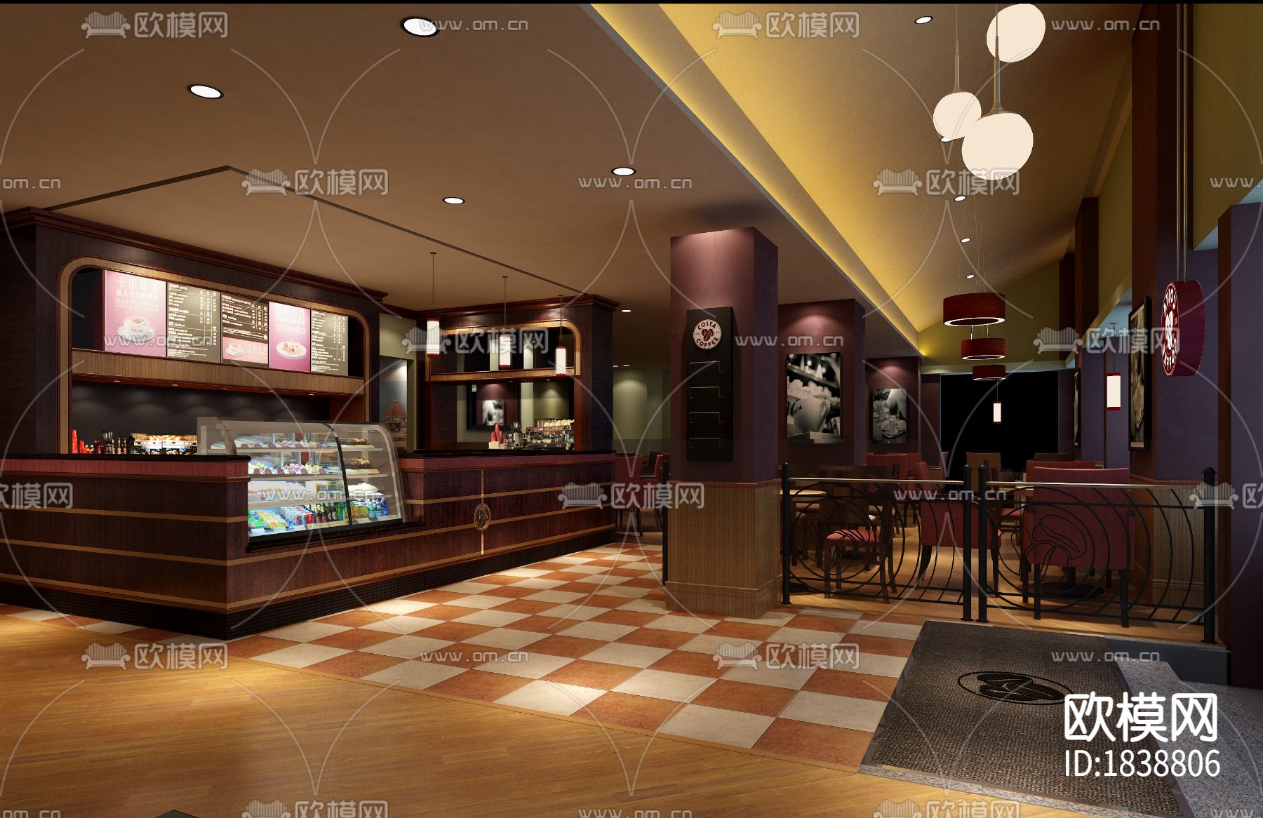 茶餐厅cad施工图下载（渲染图2）