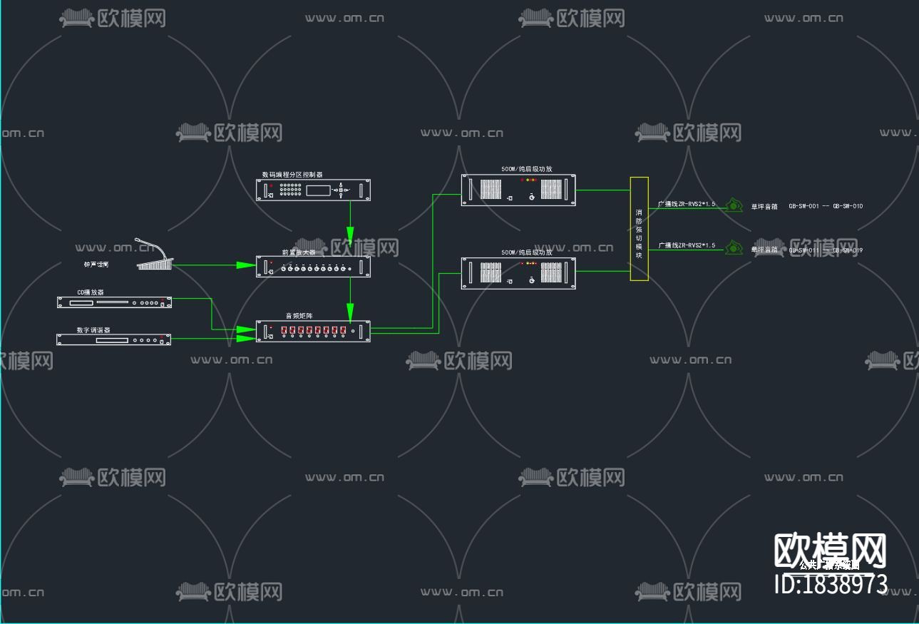 小区智能化控制中心cad强弱电配置图下载（渲染图8）