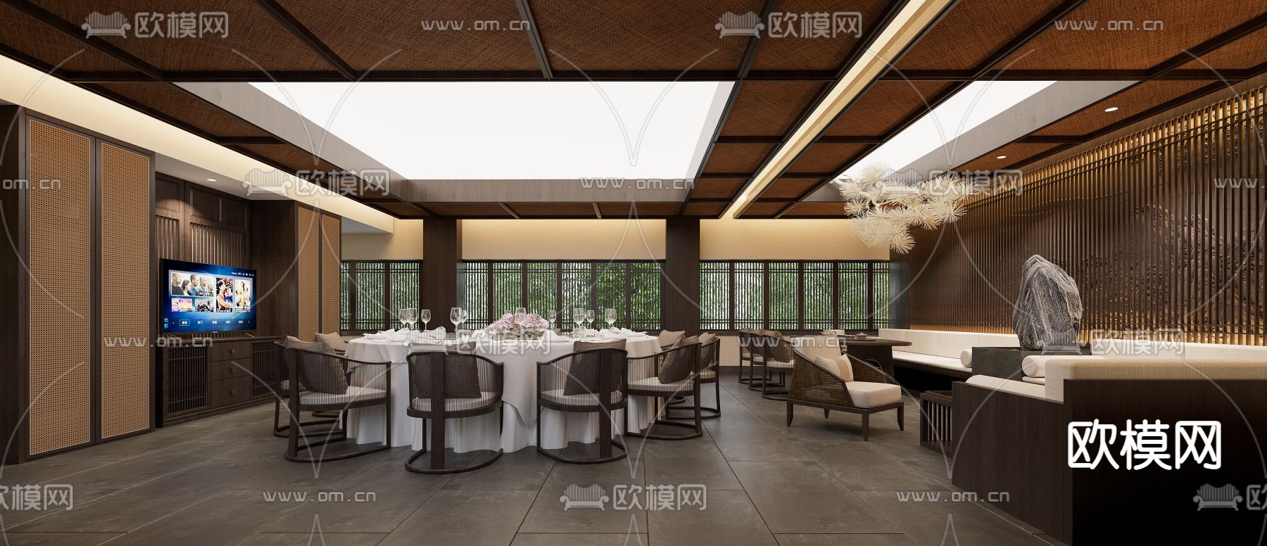 新中式餐厅包间3d模型