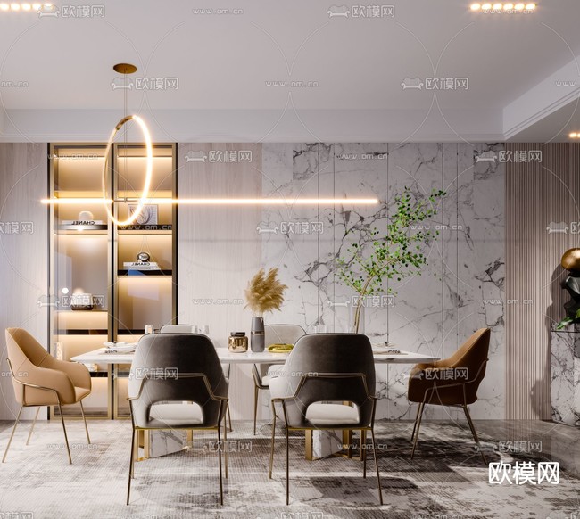 现代轻奢餐厅3d模型下载(渲染图6)