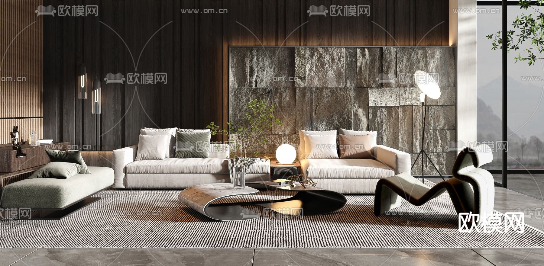 侘寂布艺沙发组合3d模型下载（渲染图3）