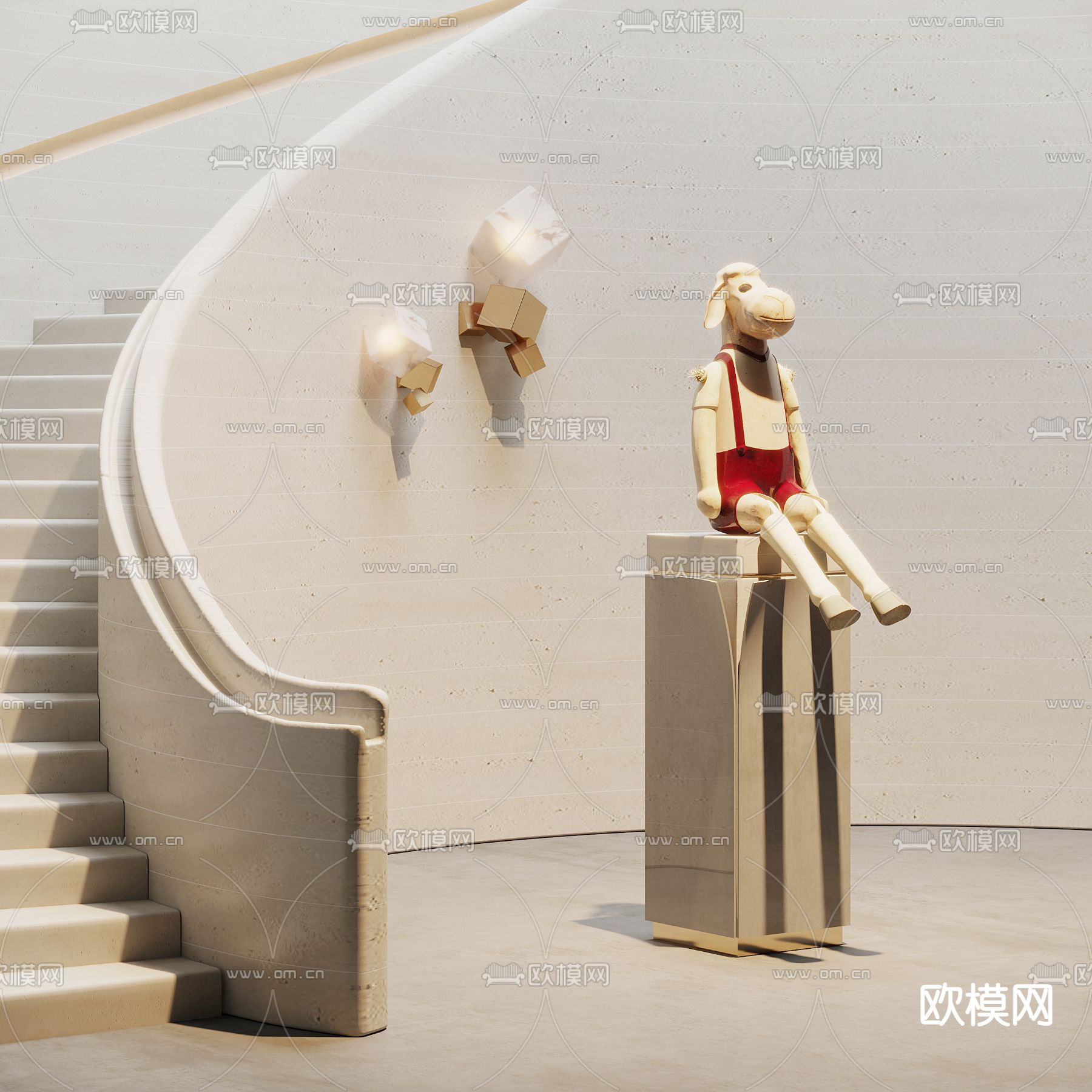 现代旋转楼梯动物雕塑摆件3d模型