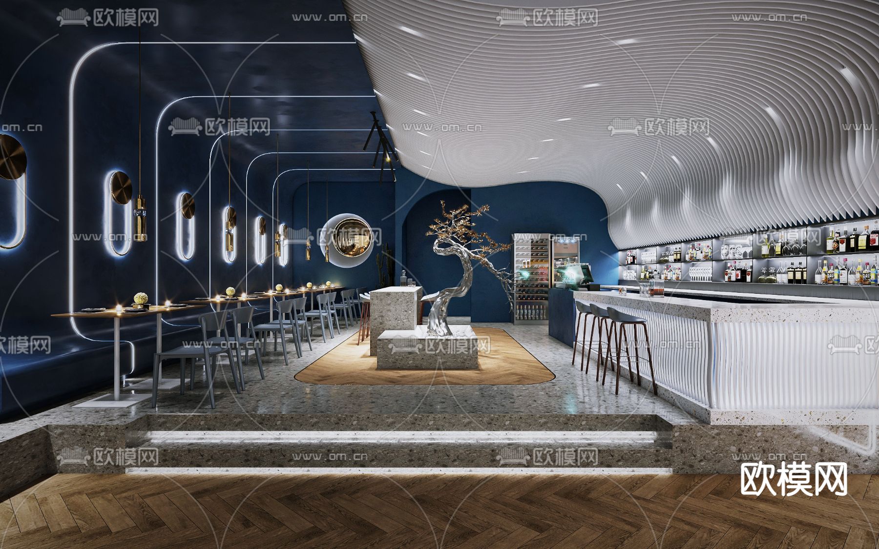 现代清吧酒吧3d模型下载（渲染图1）