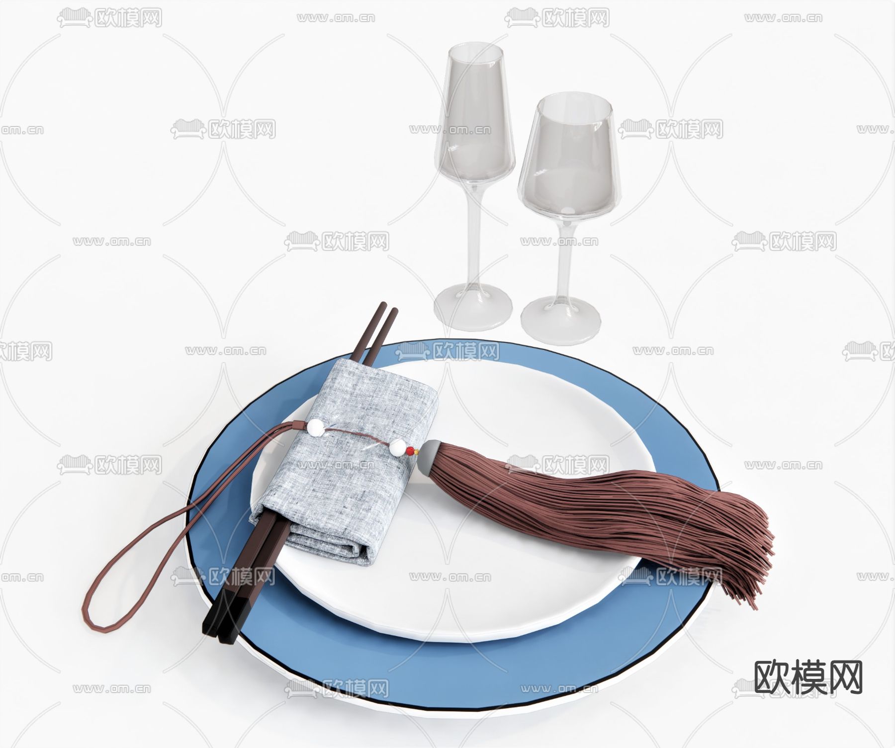 新中式餐具su模型下载（渲染图1）