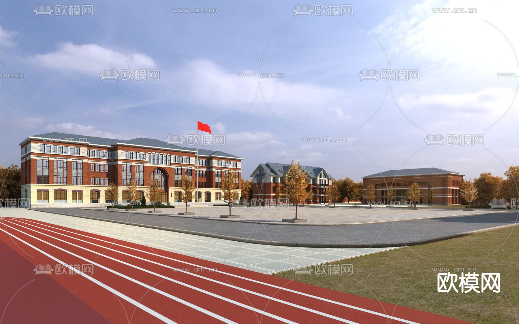 欧式学校教学楼外观3d模型下载