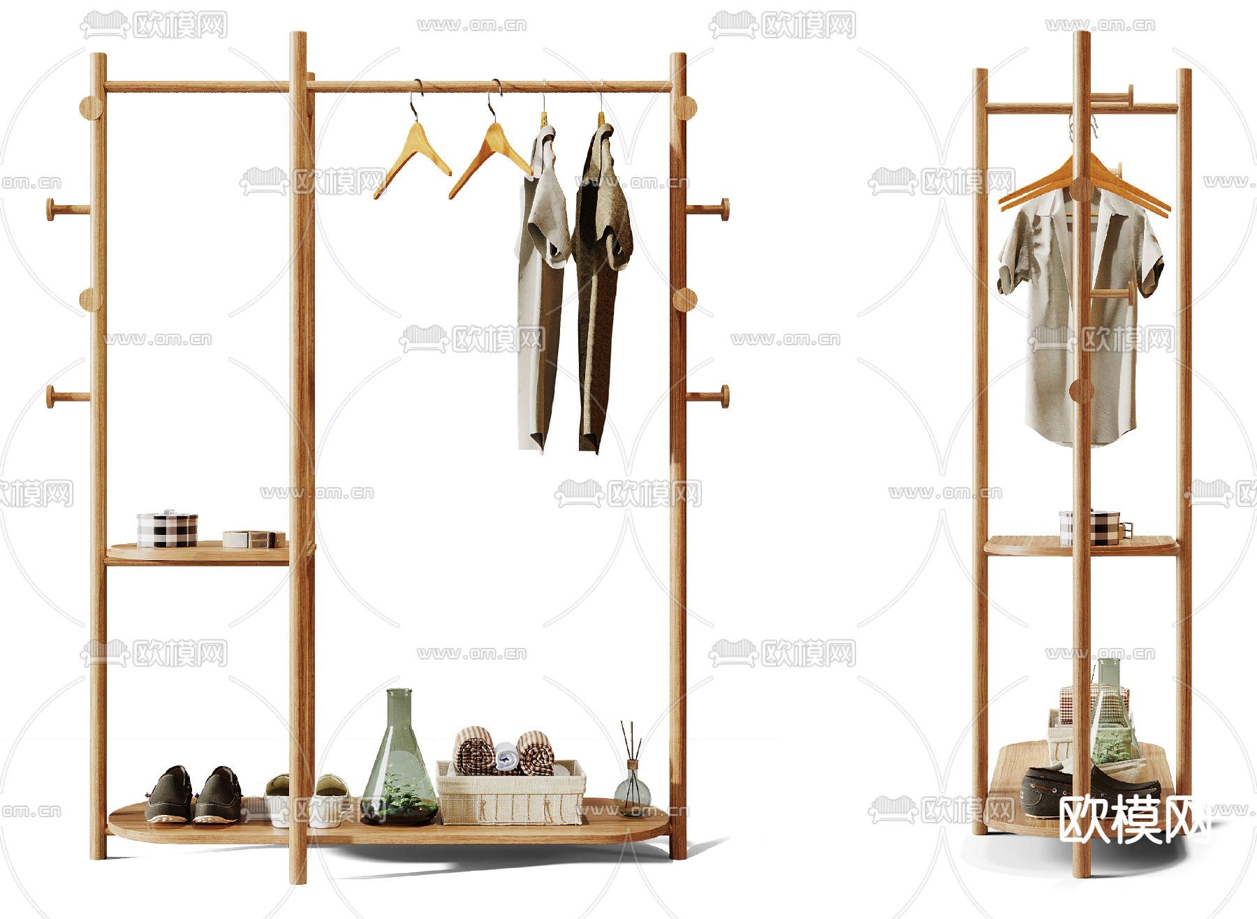 北欧原木服饰衣架3d模型下载（渲染图2）