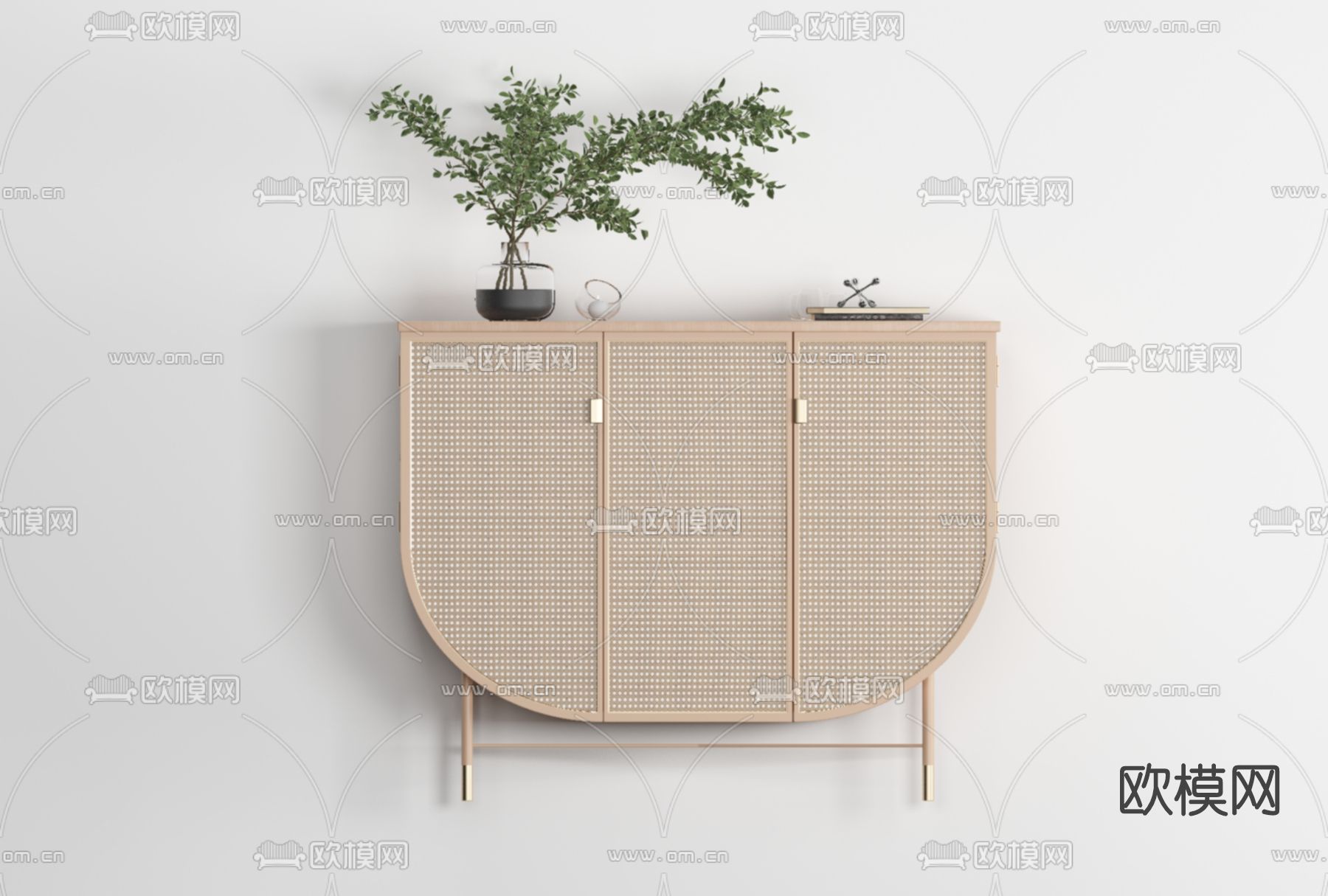 北欧藤编边柜免费3d模型下载