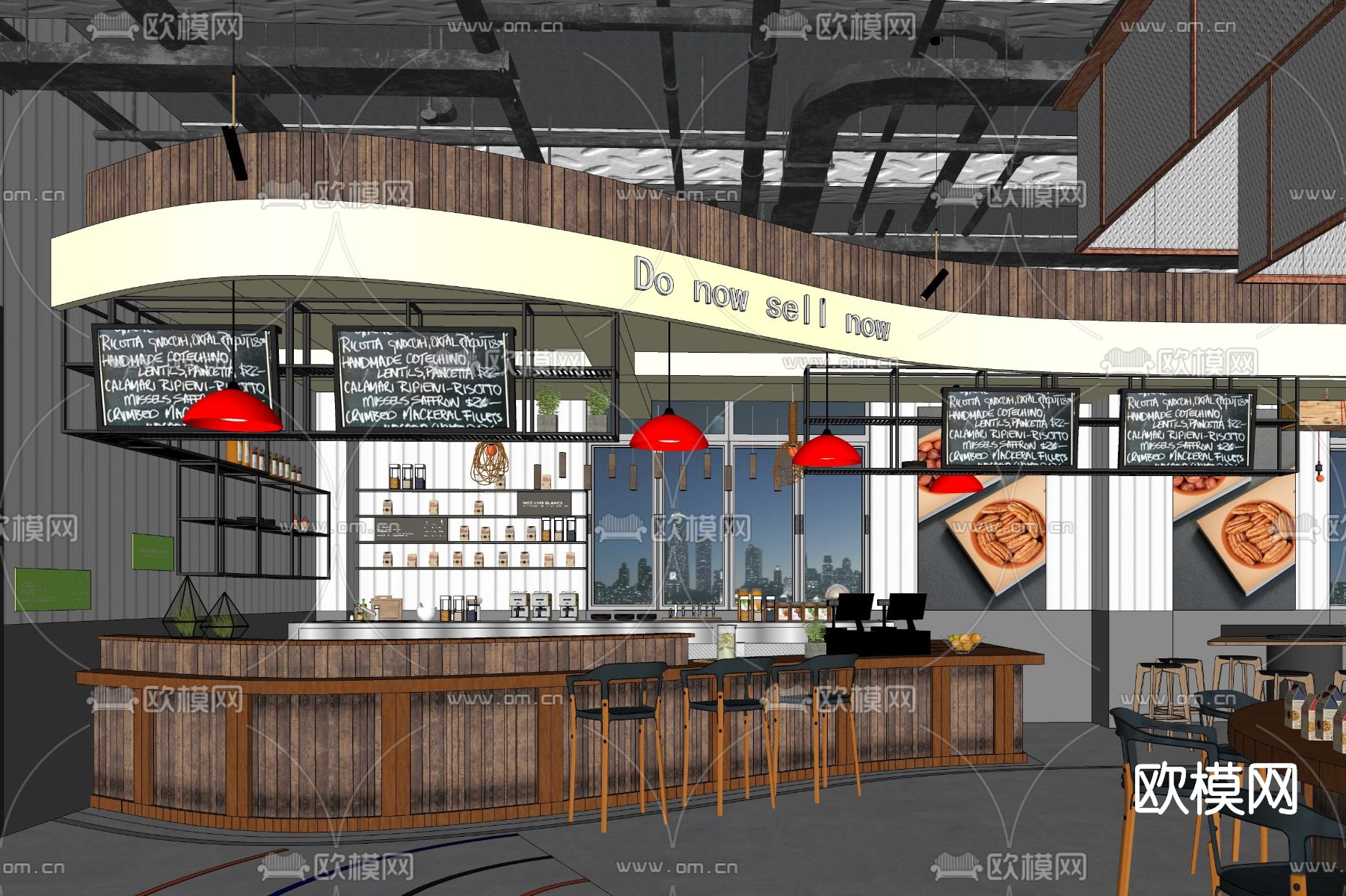 工业风咖啡店su模型下载（渲染图1）