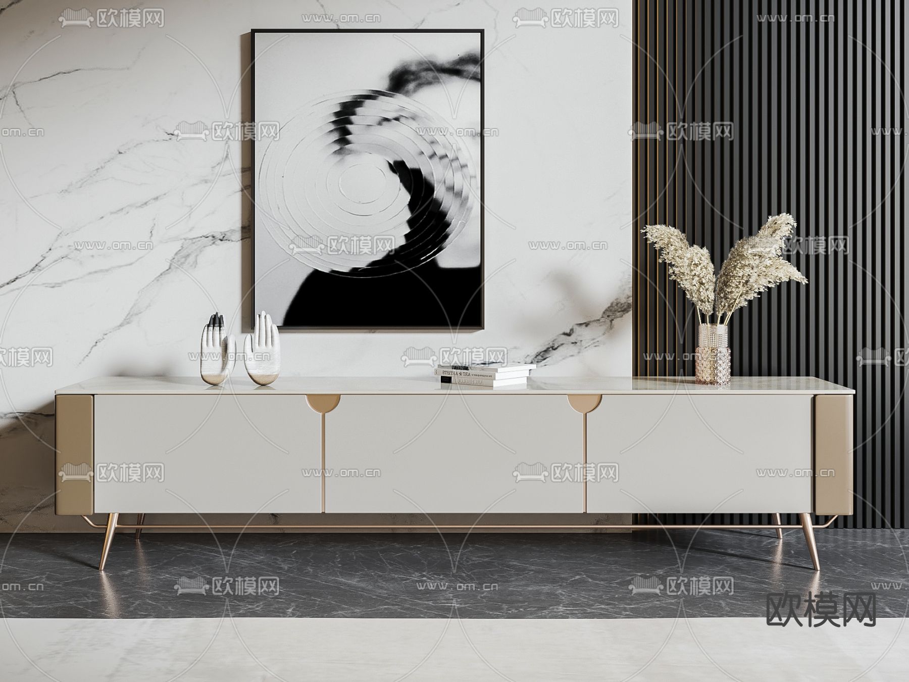 现代电视柜3d模型下载