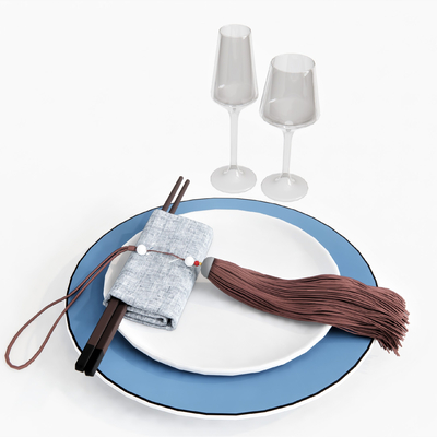  新中式餐具su模型 