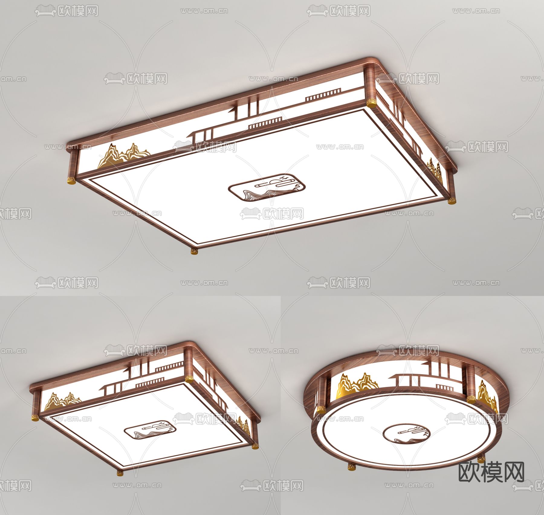 新中式实木吸顶灯3d模型