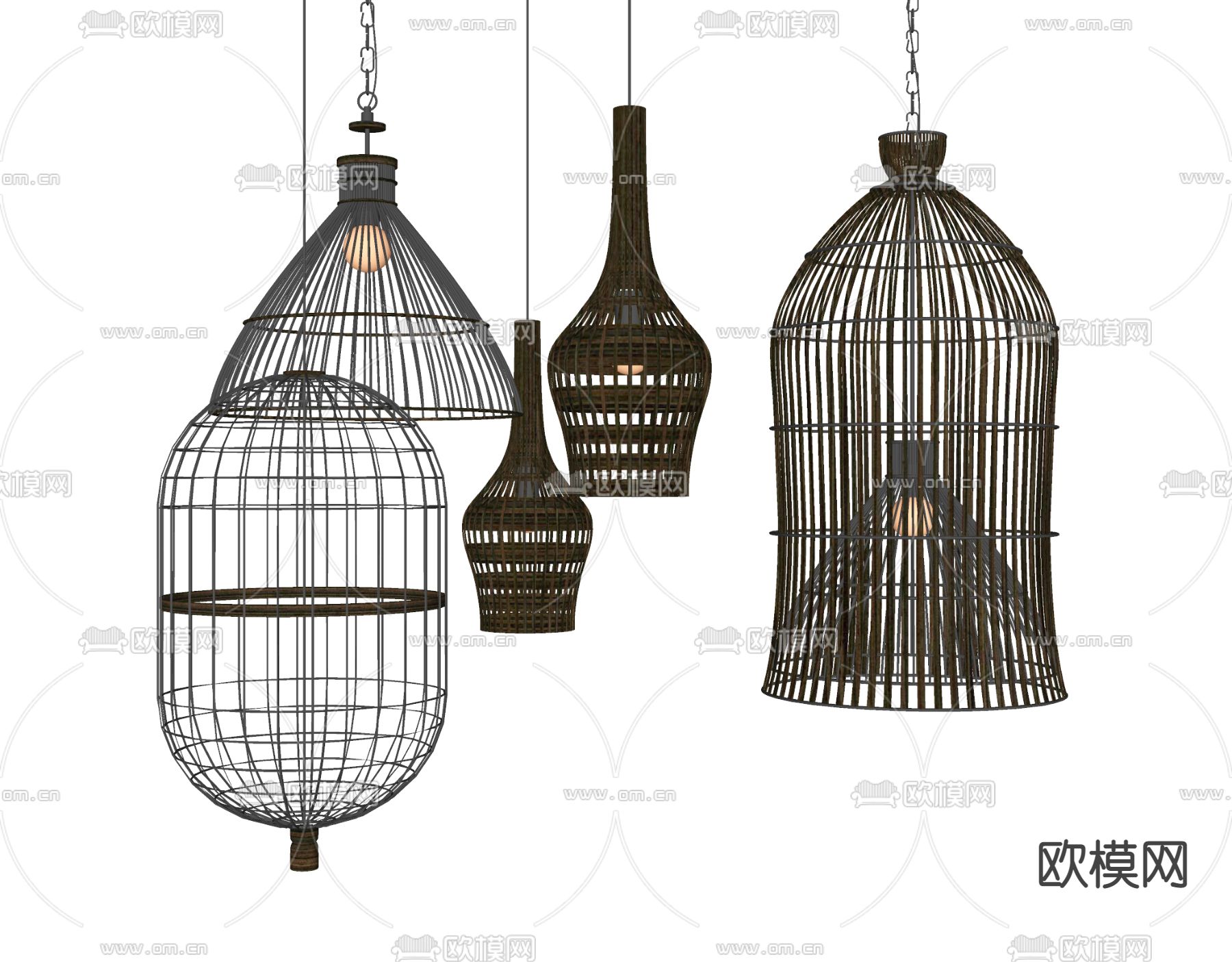 东南亚竹编吊灯su模型下载