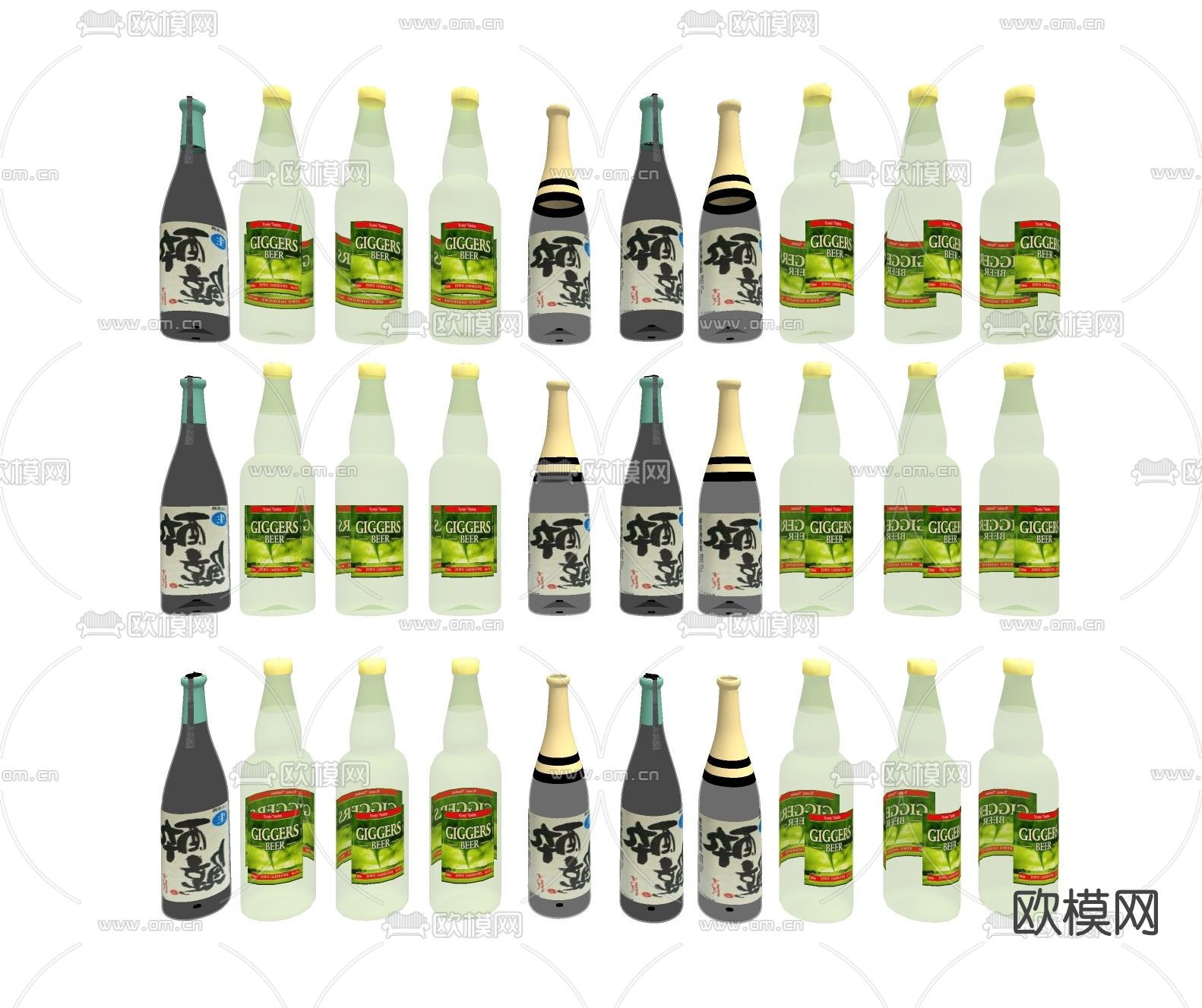 现代酒瓶酒水su模型下载