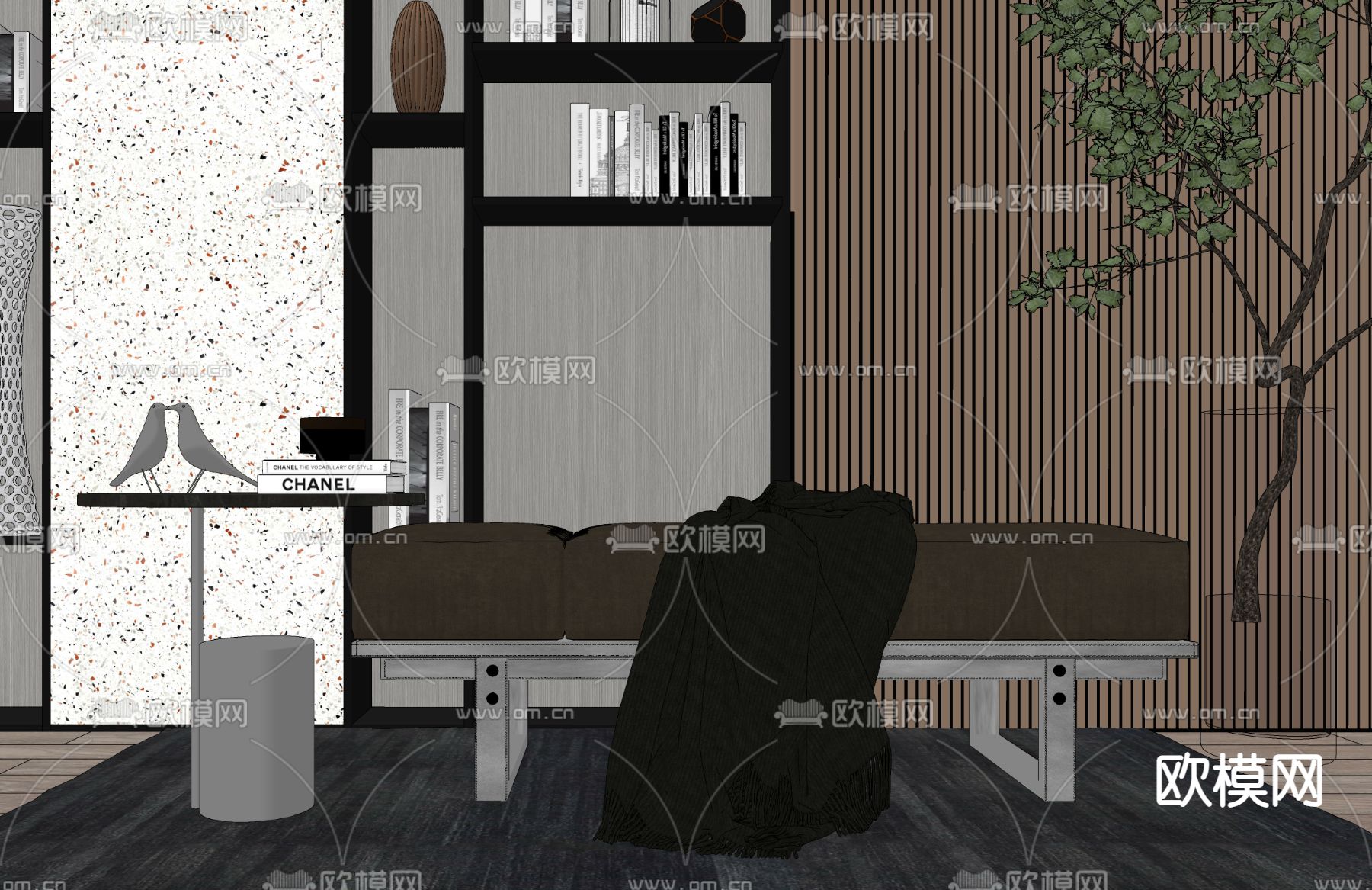 现代轻奢沙发凳su模型下载（渲染图2）