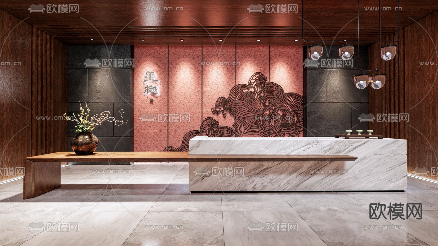 现代餐饮前台su模型下载（渲染图1）