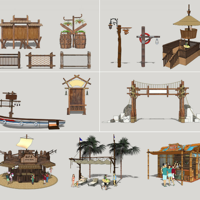  现代渔文化旅游设施小品su模型 